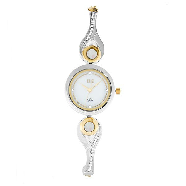 Eliz Women's mother of pearl Dial Two-Tone Gold plated Stainless Steel Case Bracelet Band Watch ES8642L2THT