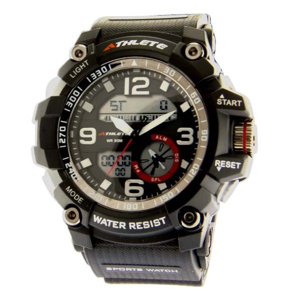 Eliz Mens Black Dial Black Case and Polyurethane Band Digital and Analog Watch ES90-8490G NE-r