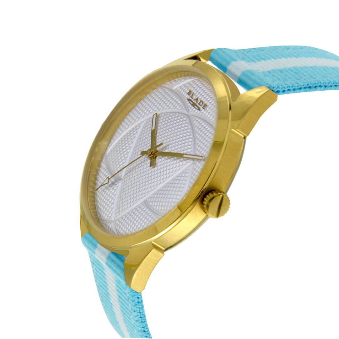 BLADE 3697GSW6A White-Blue Retro-Fútbol Special Edition NATO Strap Unisex Watch - Side 02