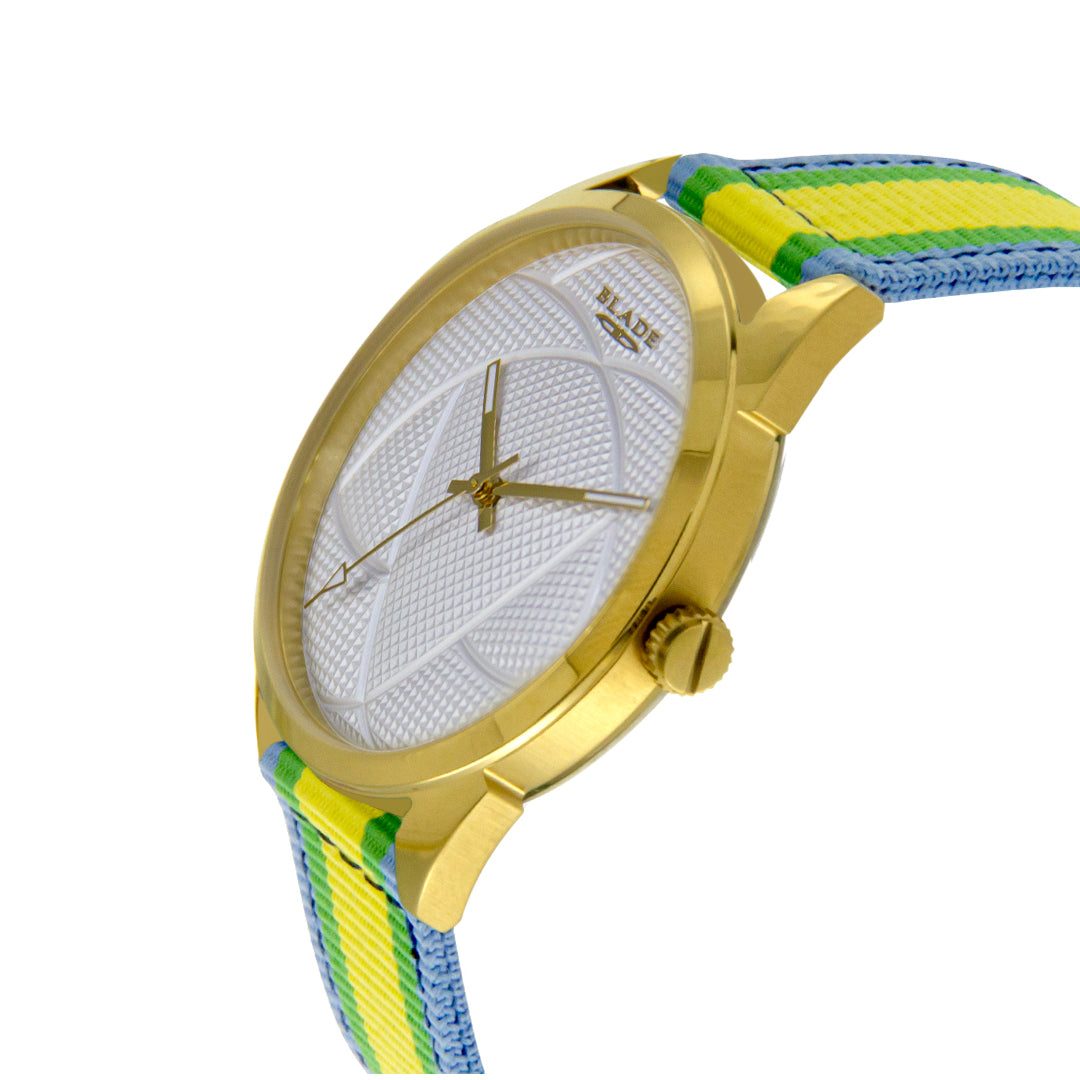 BLADE 3697GSW6B Yellow-Green-Blue Retro-Fútbol Special Edition NATO Strap Unisex Watch - Side 02