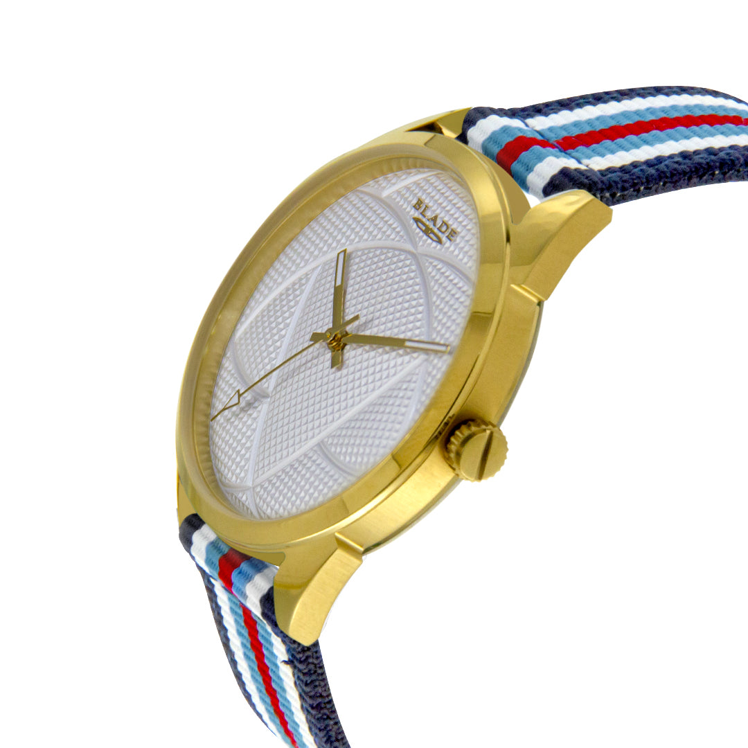 BLADE 3697GSW6D Navy Blue-Blue-Red-White Retro-Fútbol Special Edition NATO Strap Unisex Watch - Side 02