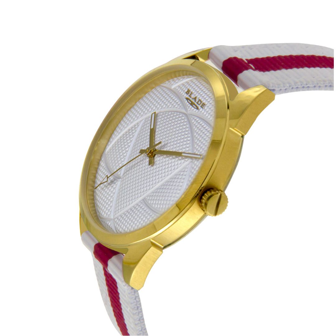 BLADE 3697GRW6J White-Maroon Red Retro-Fútbol Special Edition NATO Strap Unisex Watch - Side 02