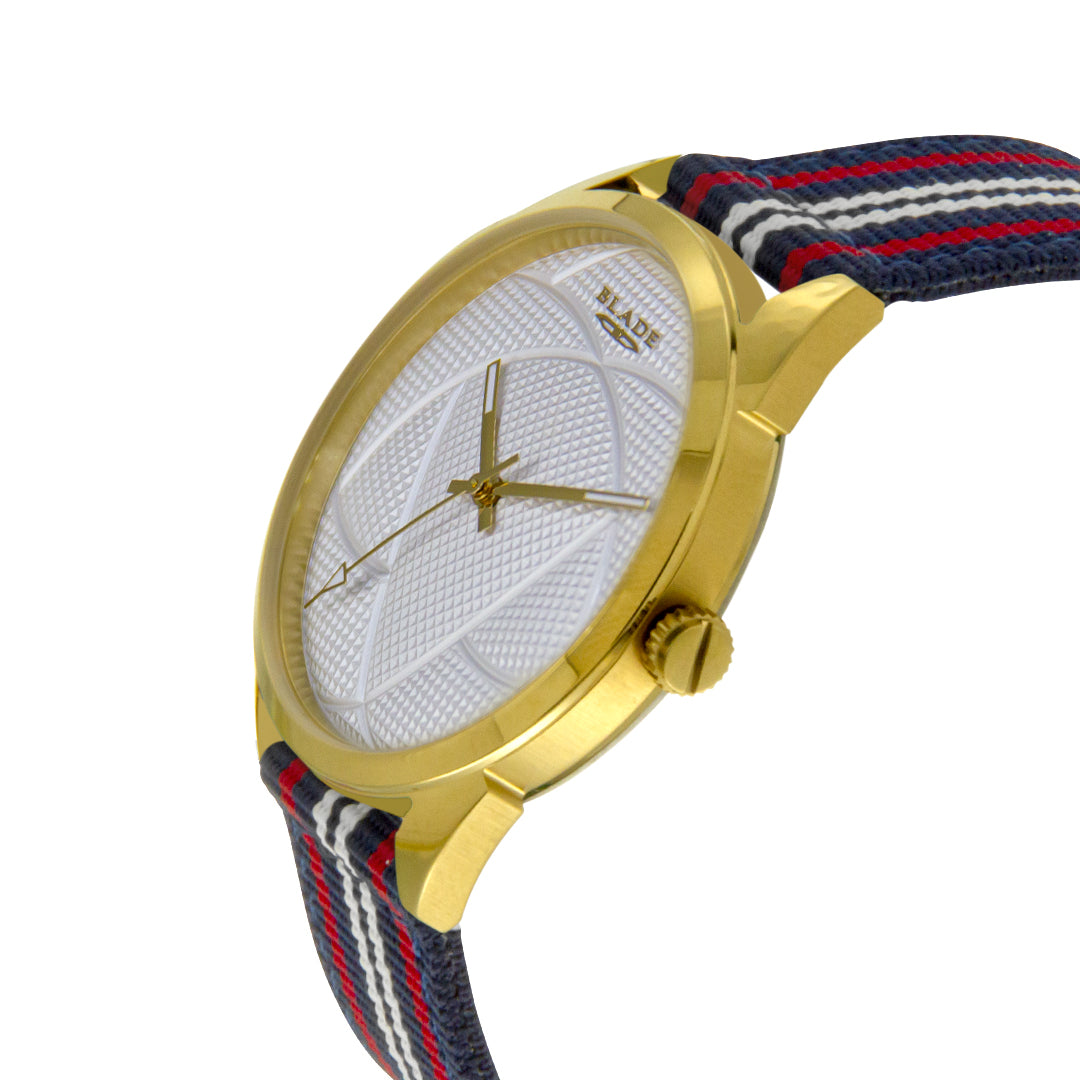 BLADE 3697GSW6L Navy Blue-Red-White Retro-Fútbol Special Edition NATO Strap Unisex Watch - Side 02