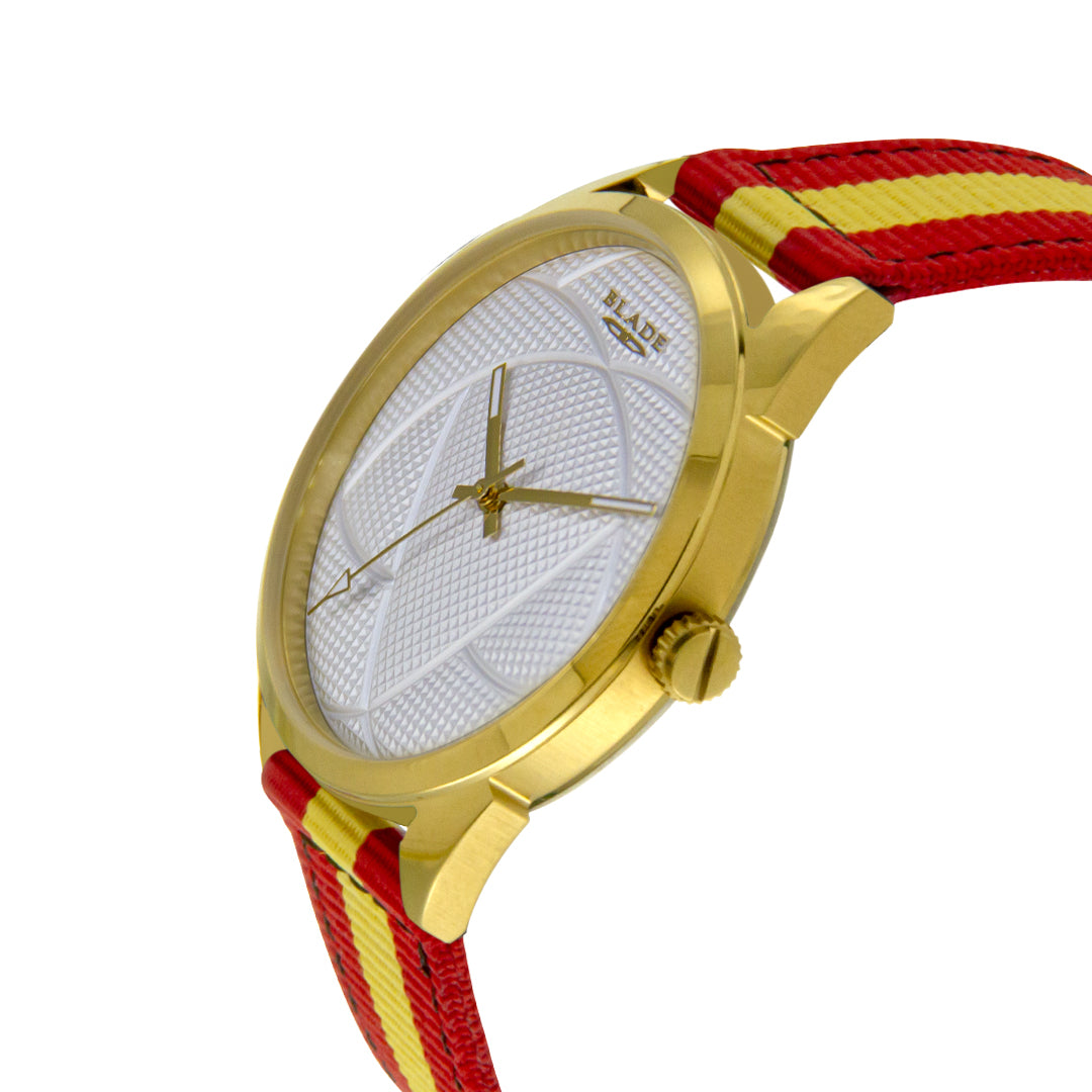 BLADE 3697GNN6K Red-Yellow Retro-Fútbol Special Edition NATO Strap Unisex Watch - Side 02