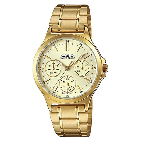 Casio Women's Beige Dial Gold plated Case and Band Multi-Function Watch LTP-V300G-9A