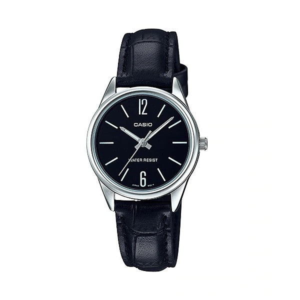 Casio Women's Black Dial Black Genuine Leather Band Case Analog Watch LTP-V005L-1B