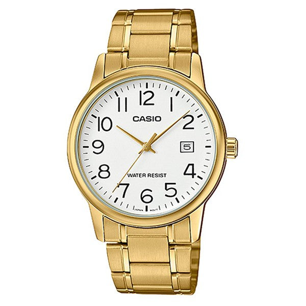 Casio Men's White Dial Gold plated Case and band Analog Watch MTP-V002G-7B2