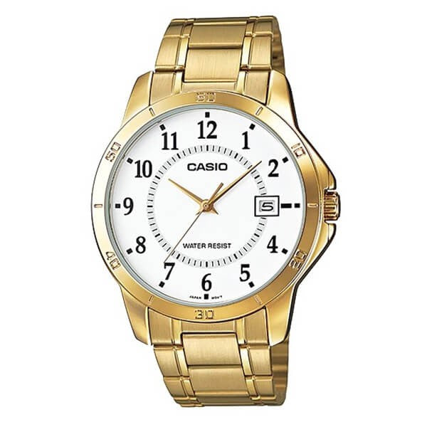 Casio Men s White Dial Gold Plated Analog Watch MTP V004G 7BUDF