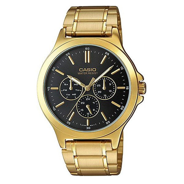 Casio Men's Black Dial Gold plated Case and Band Multi_function Watch MTP-V300G-1A