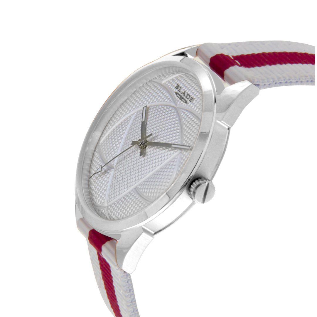 BLADE 3697GRW6J White-Maroon Red Retro-Fútbol Special Edition NATO Strap Unisex Watch - Side 04
