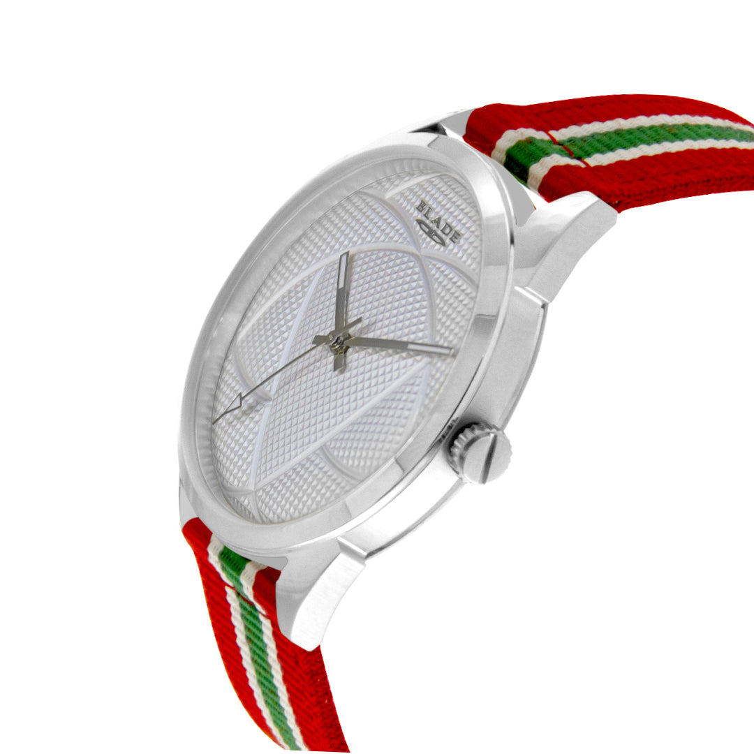 BLADE 3697GGW6N Red-Green-White Retro-Fútbol Special Edition NATO Strap Unisex Watch - Side 02