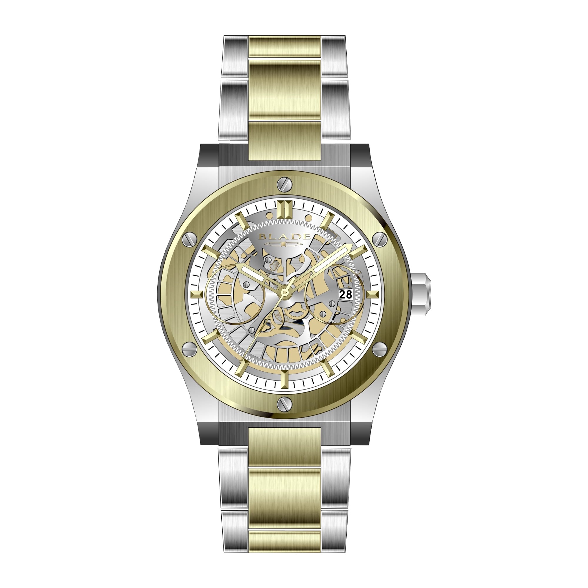 BLADE Twist Ivory 3581G2TCT SS Case & Band Calendar Men's Watch