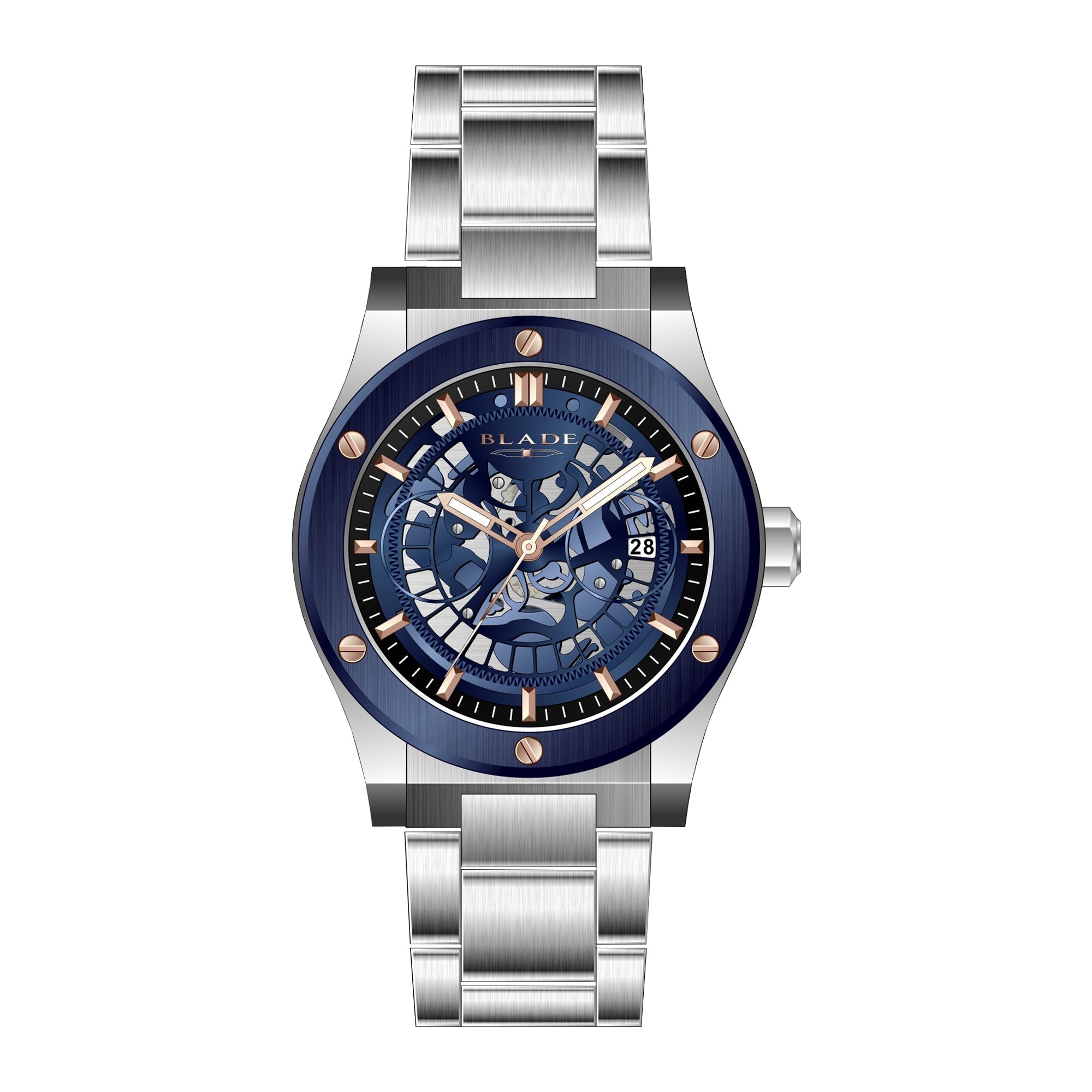 BLADE Twist Blue 3581G2ZBS SS Case & Band Date Men's Watch