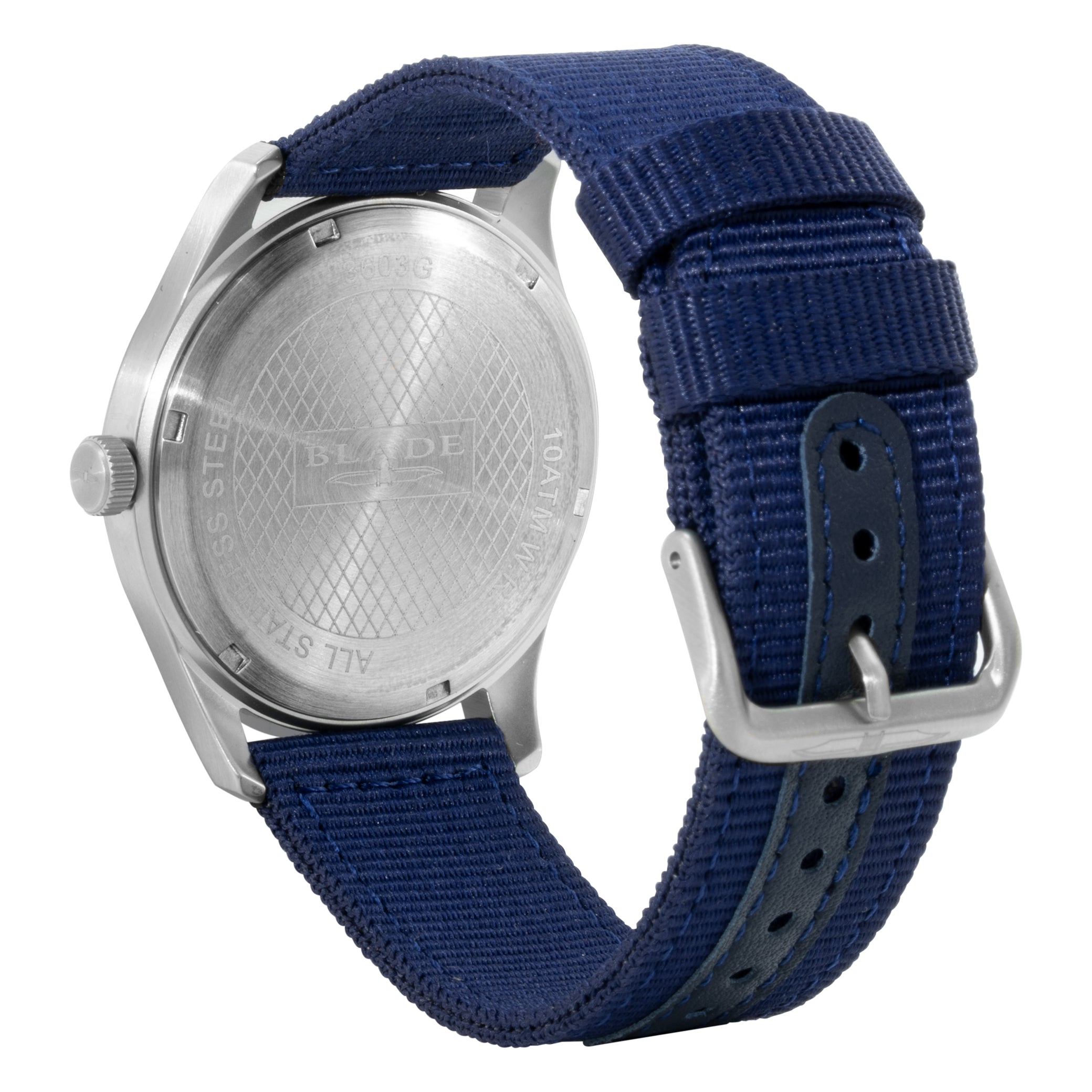 BLADE Runner Navy 3603G6SBB SS & Nylon Day-Date Men's Watch