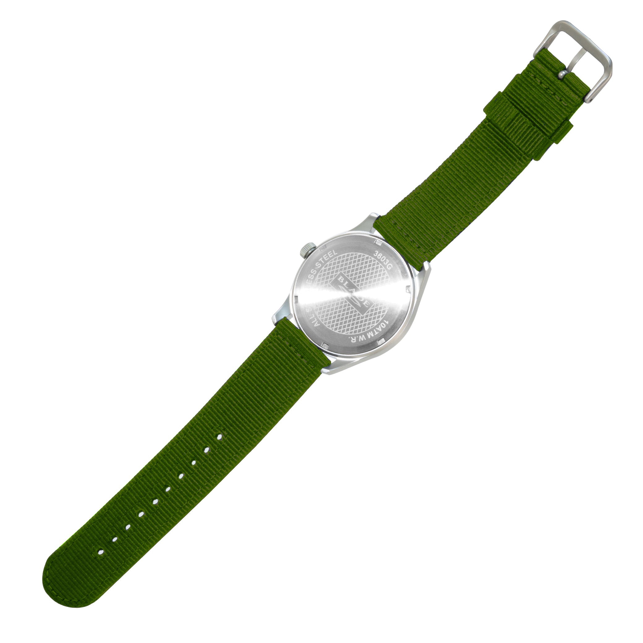 BLADE Runner Green 3603G6SEE SS & Nylon Day-Date Men's Watch