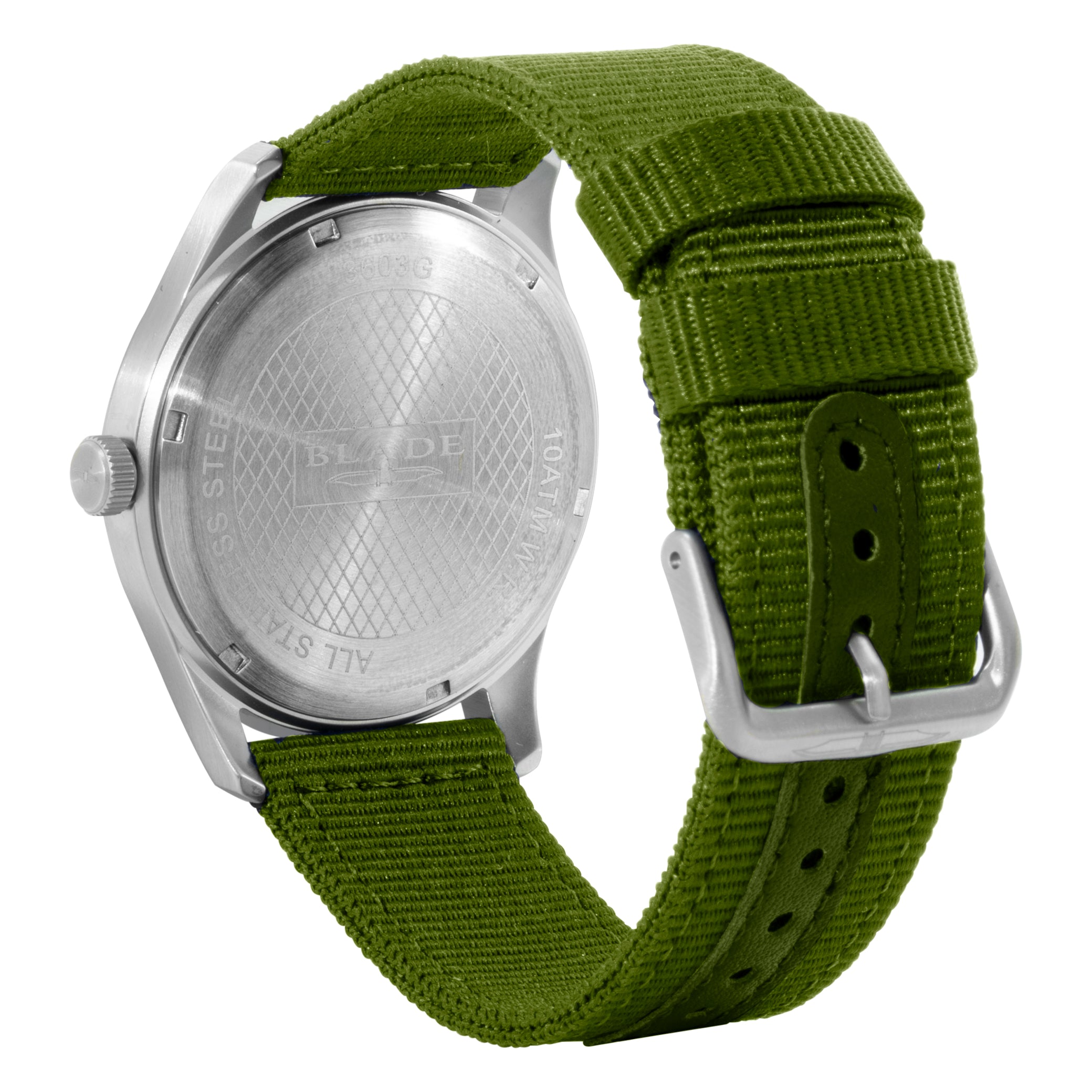 BLADE Runner Green 3603G6SEE SS & Nylon Day-Date Men's Watch