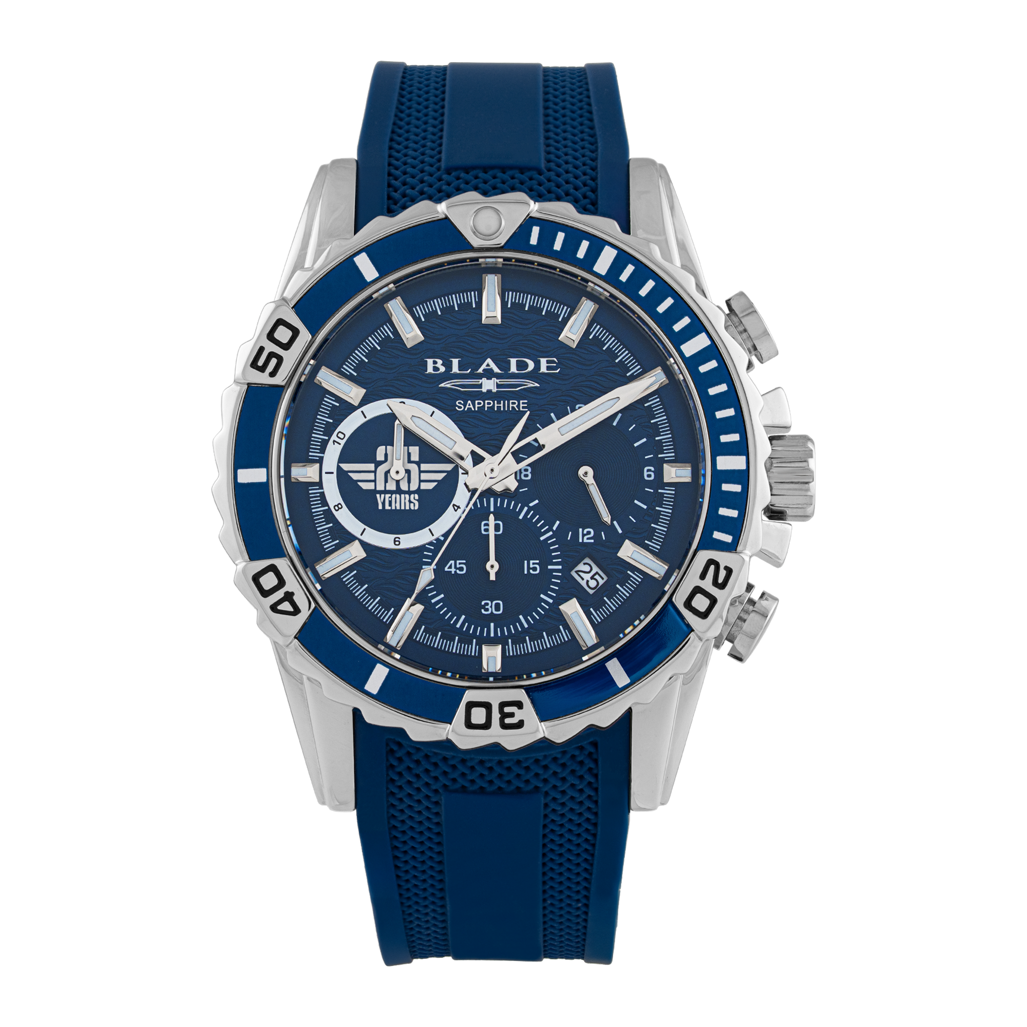 BLADE GRIT NAVY 3629G5SBB SS Case & Silicone Strap Dual-Time Multifunction Men's Watch