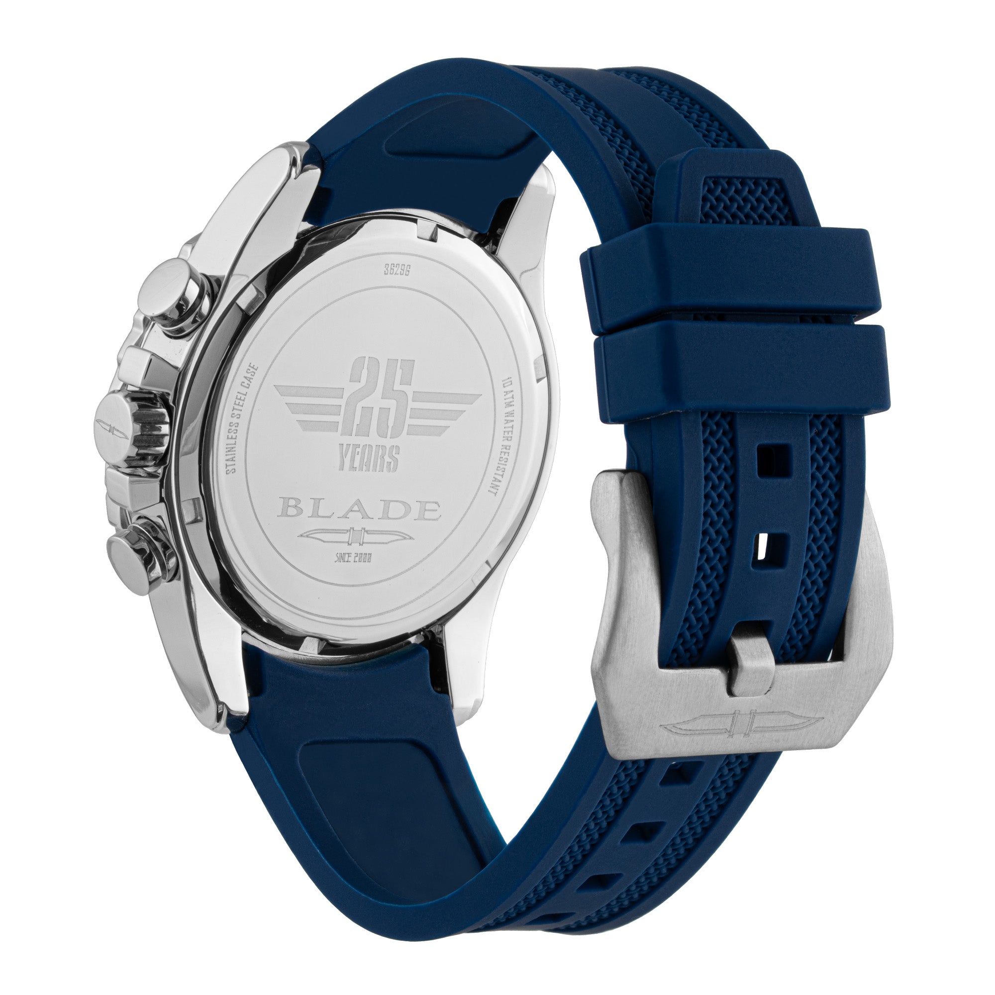 BLADE GRIT NAVY 3629G5SBB SS Case & Silicone Strap Dual-Time Multifunction Men's Watch