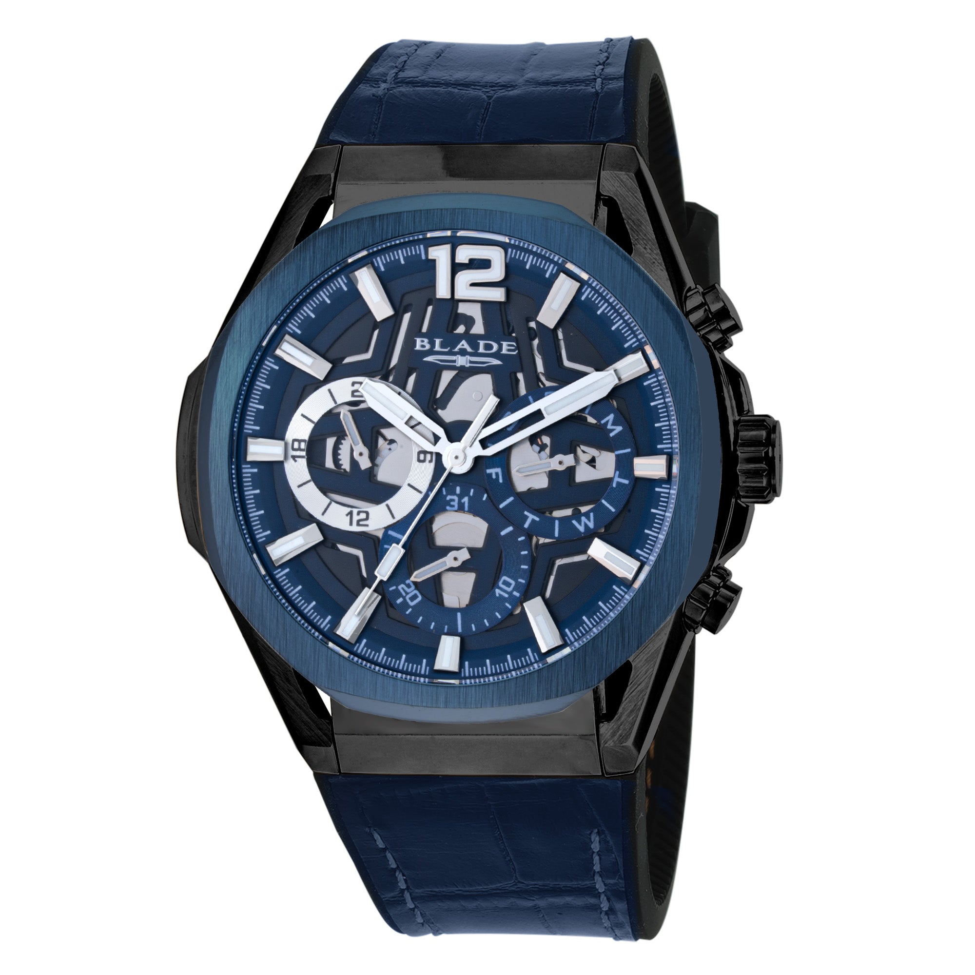 BLADE Elevate Night SS Case & Leather Strap Multifunction Men's Watch