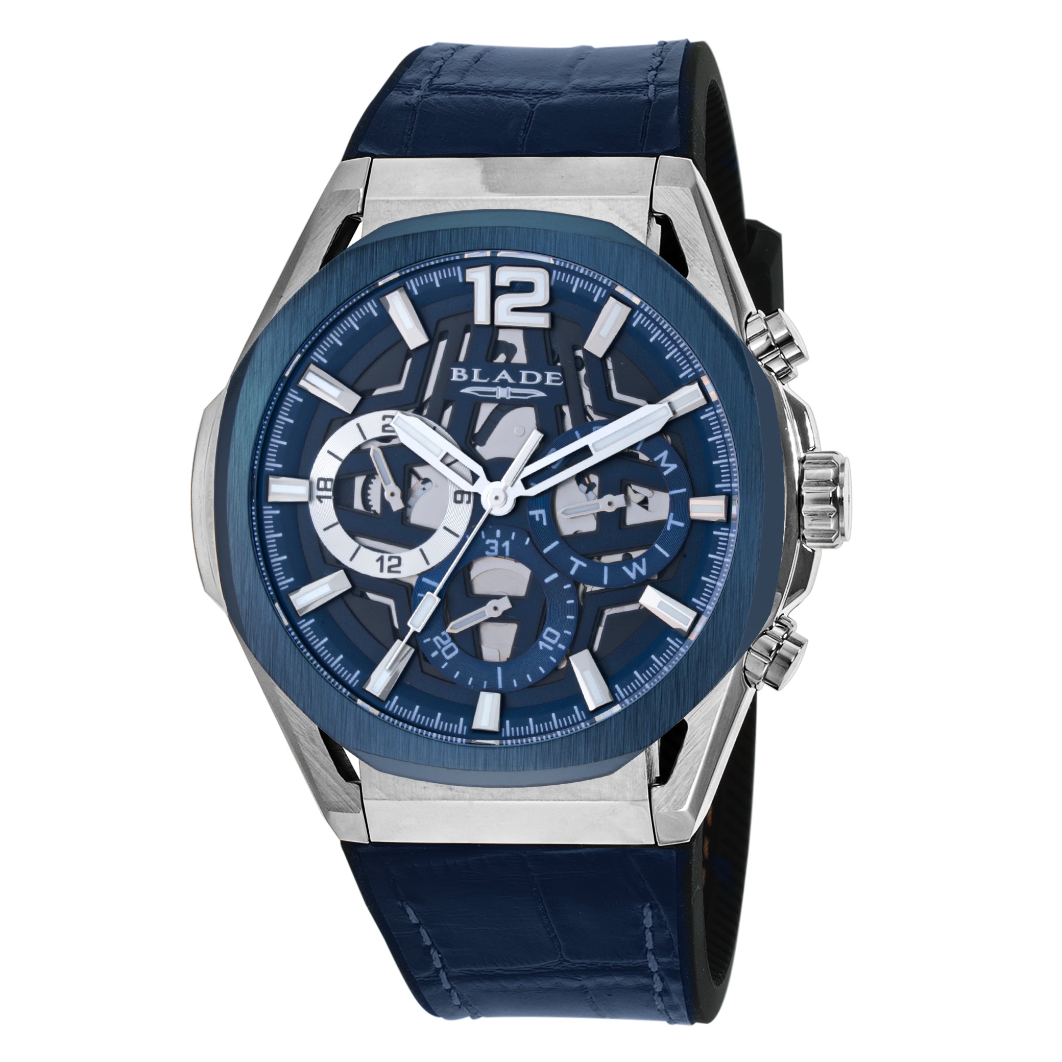 BLADE Elevate Navy  3651G9ZBB SS & Leather/ Silicone Strap Multifunction Men's Watch