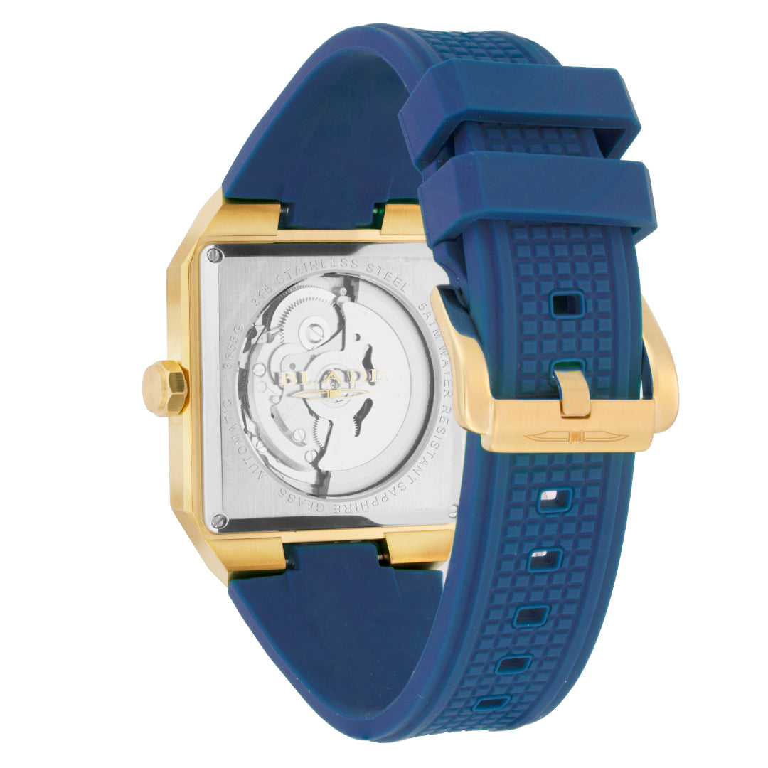 BLADE Magnus Automatic 24 Gold/ Blue 3655G5GSB SS & Silicone Strap Calendar Men's Watch