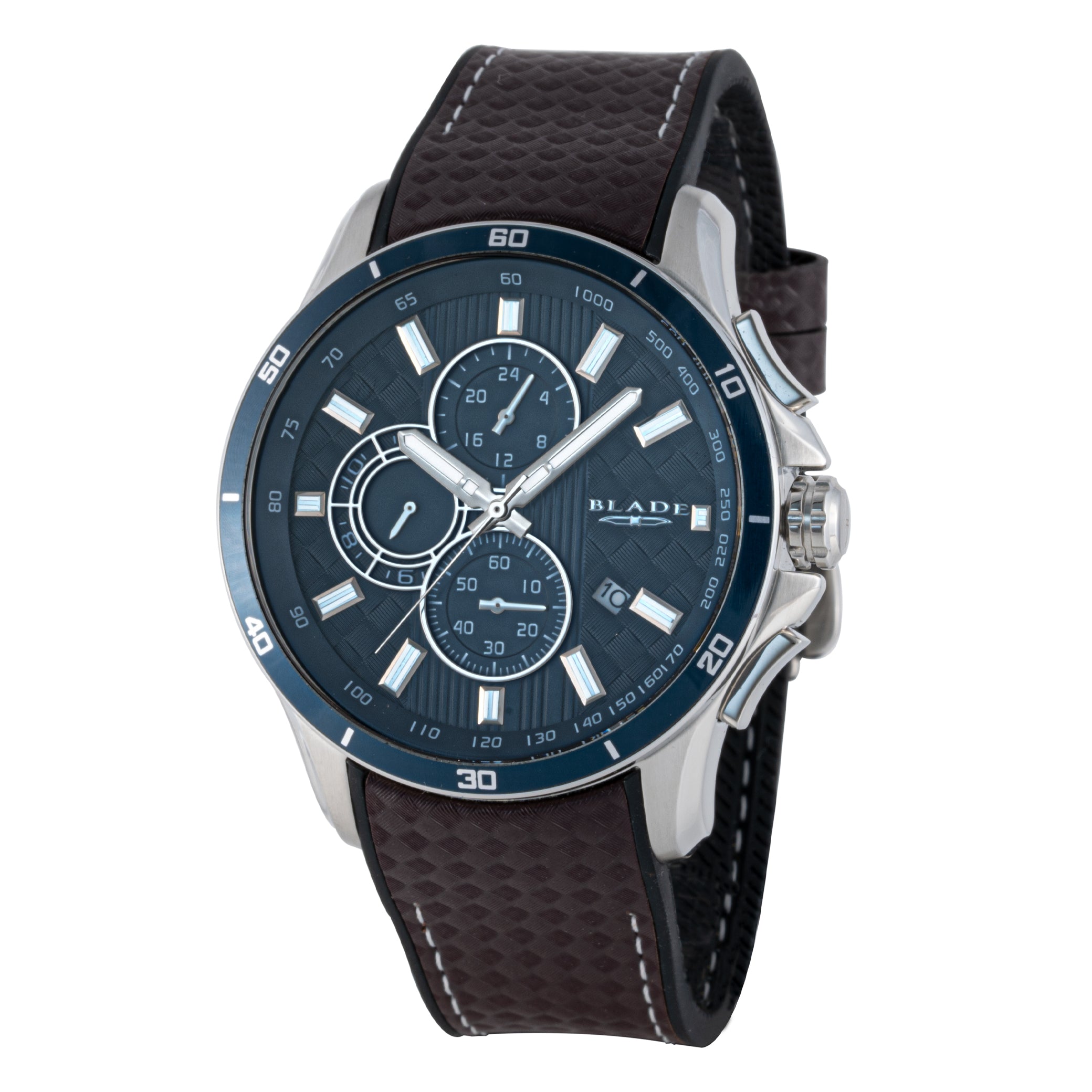 BLADE Vision Carbon Blue 3670G9ZBO SS & Leather Multifunction Men's Watch