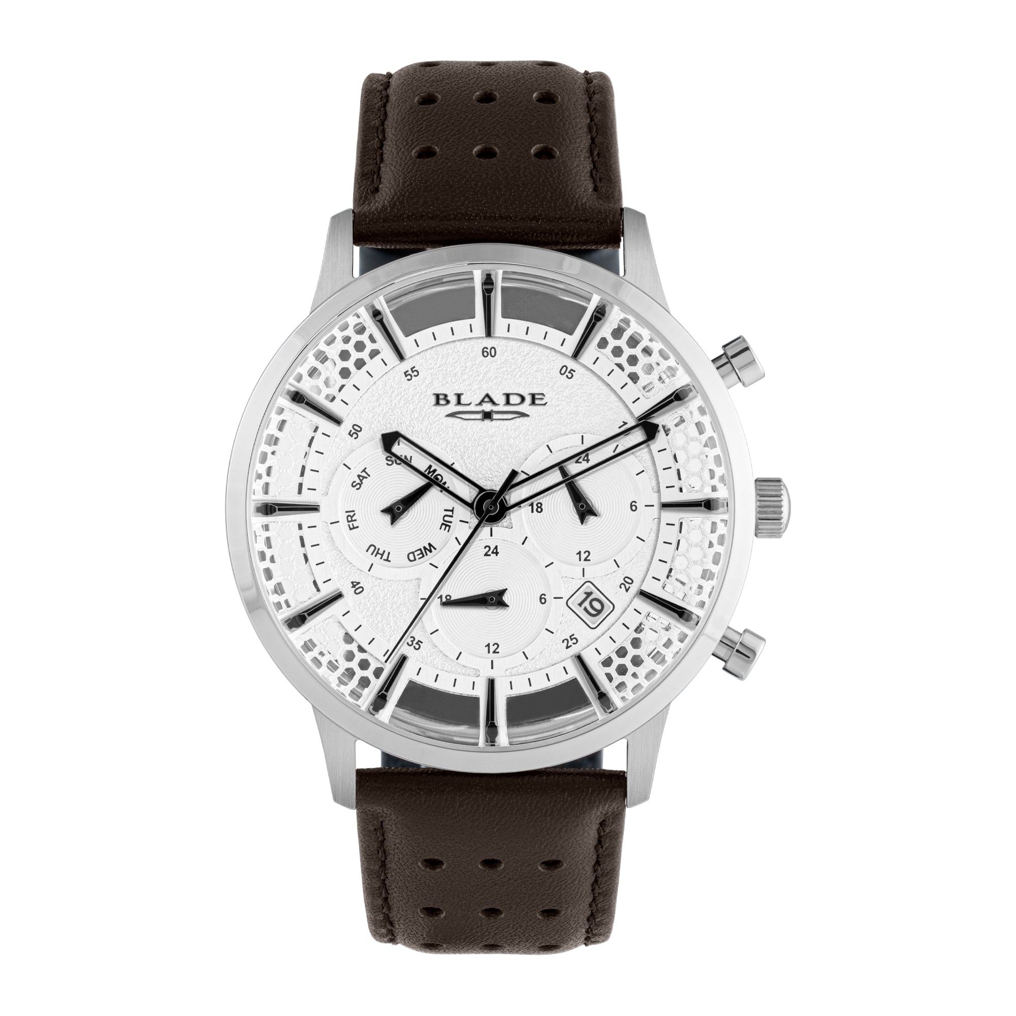 BLADE BARE WHITE 3673G1SSO SS CASE & LEATHER STRAP MULTIFUNCTION MEN'S WATCH