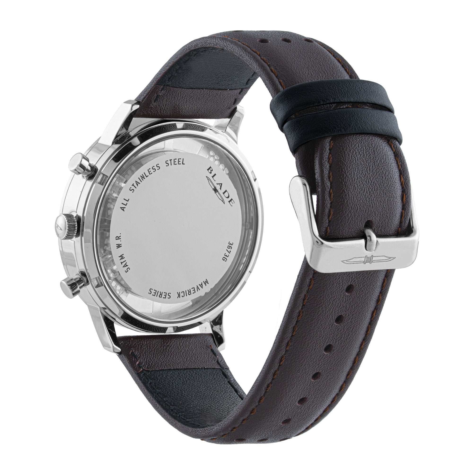 BLADE BARE WHITE 3673G1SSO SS CASE & LEATHER STRAP MULTIFUNCTION MEN'S WATCH