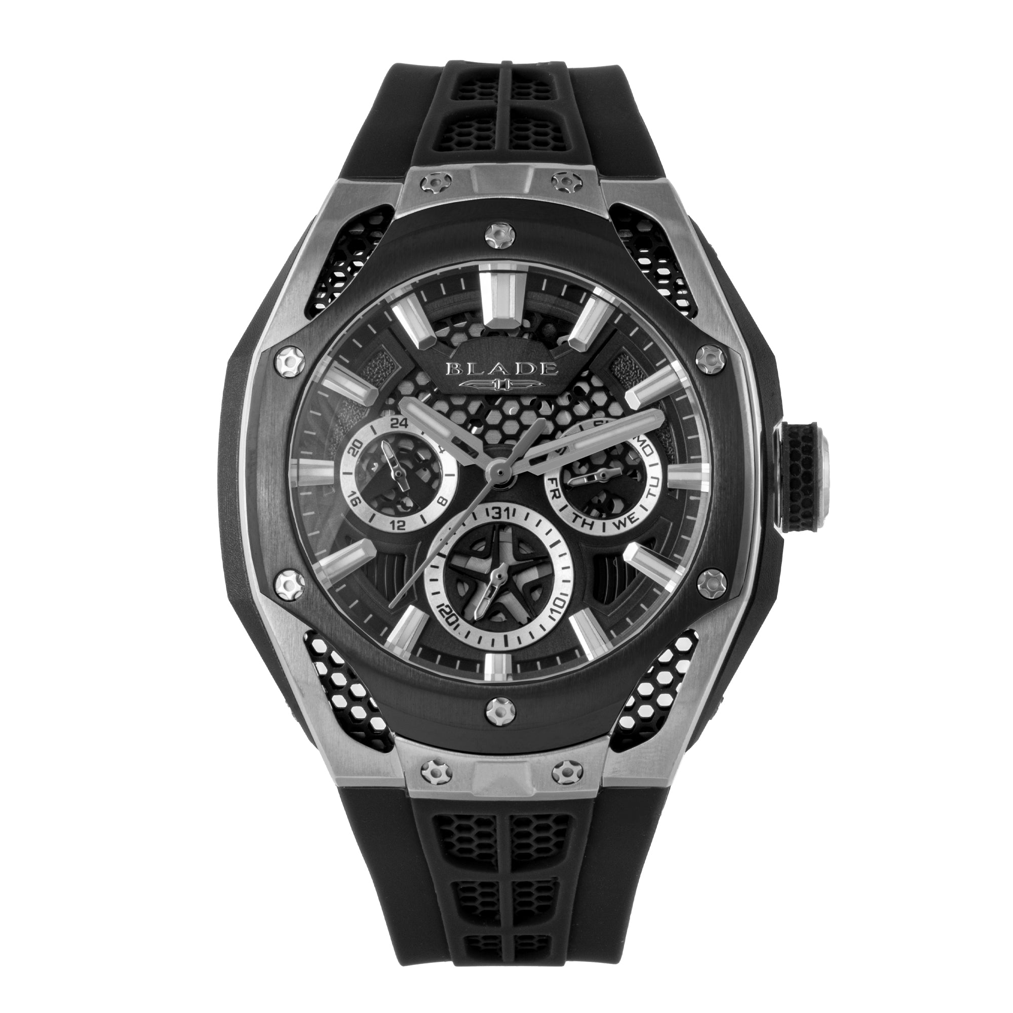 BLADE Throttle Black 3682G5MNN SS Case & Silicone Strap Multifunction Men's Watch
