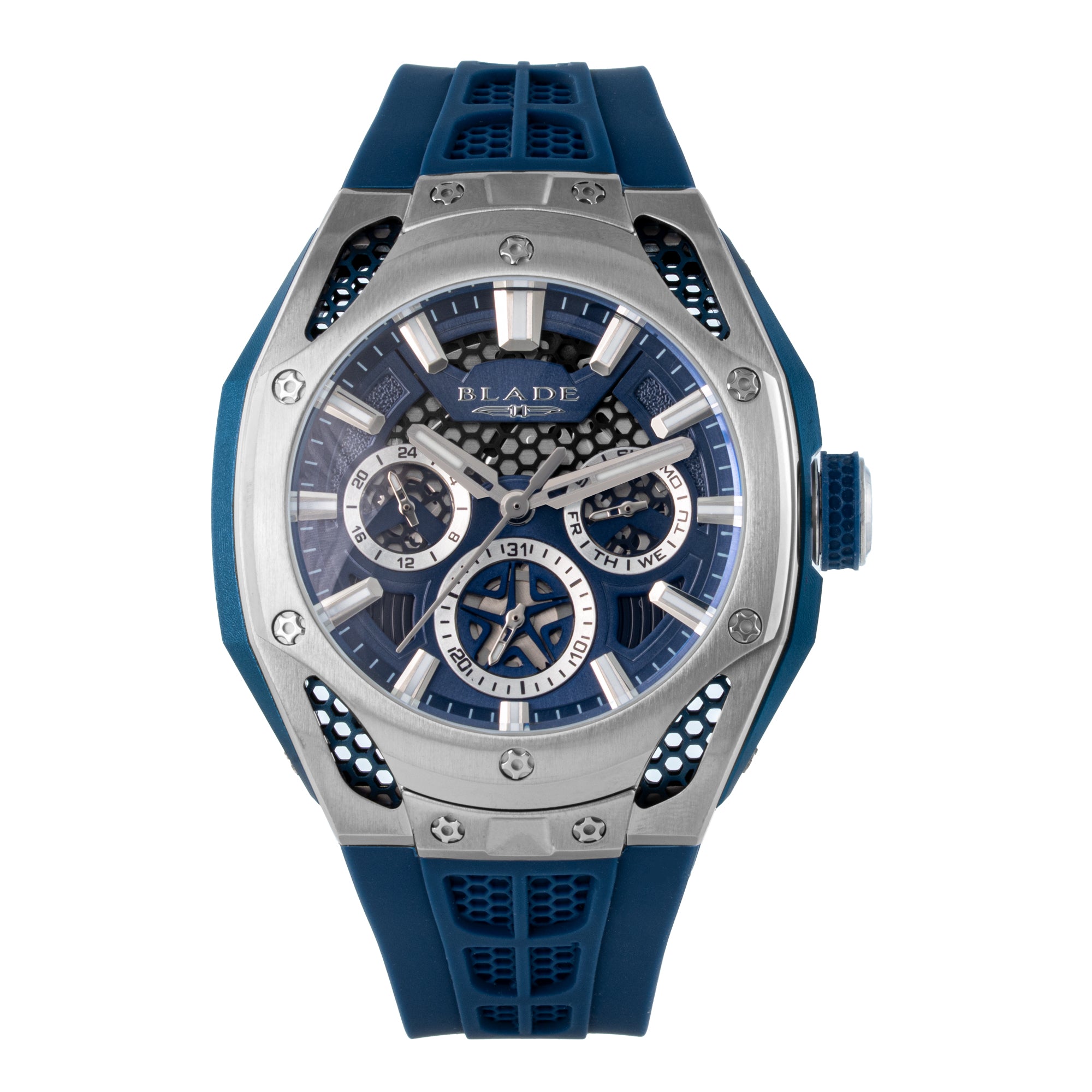 BLADE Throttle Navy 3682G5SBB SS Case & Silicone Strap Multifunction Men's Watch
