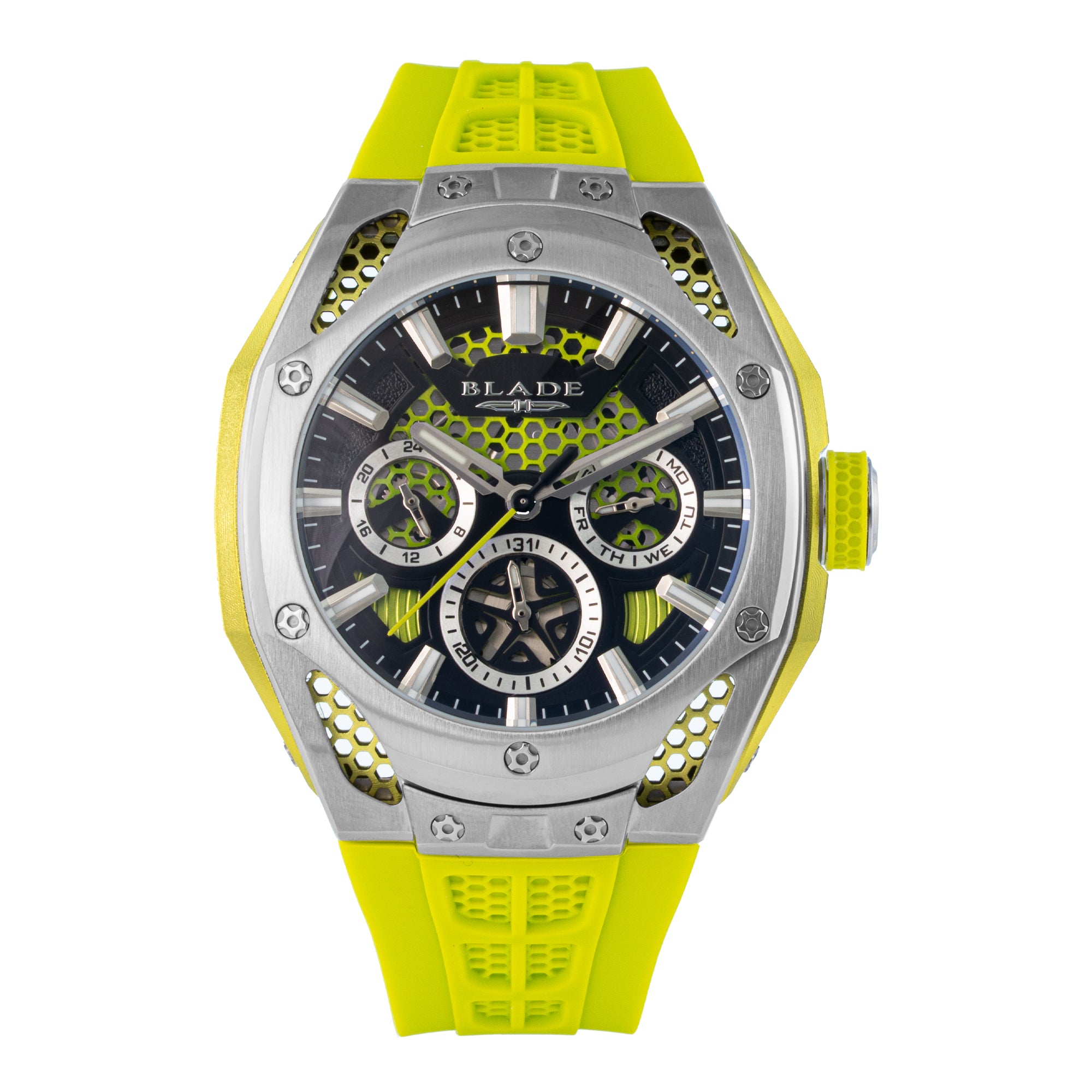 BLADE Throttle Lime 3682G5SEE SS Case & Silicone Strap Multifunction Men's Watch
