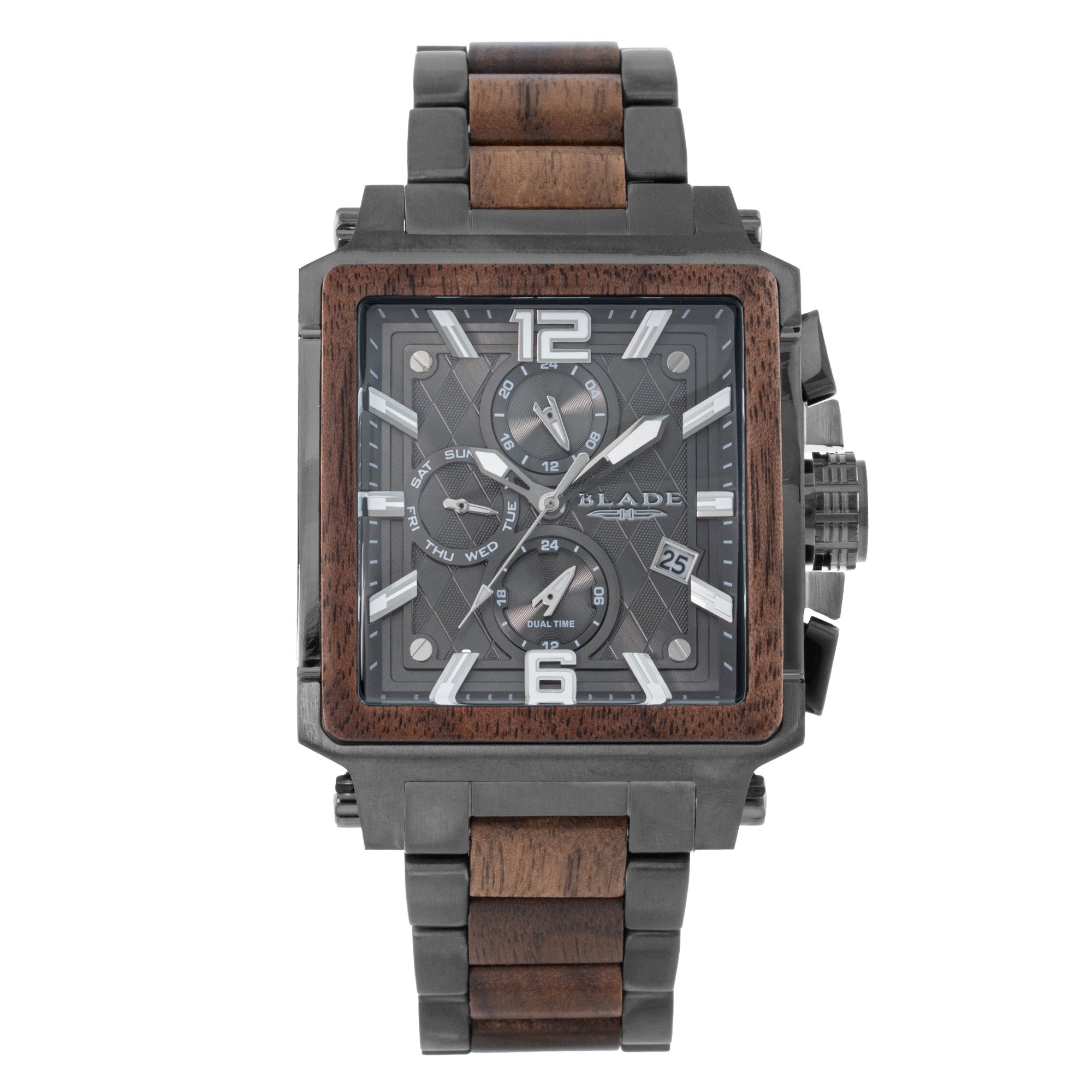 BLADE Vertex Limited Edition Wood Gun 3689G2WAGA SS Case & SS/ Wooden Band Multifunction Men's Watch
