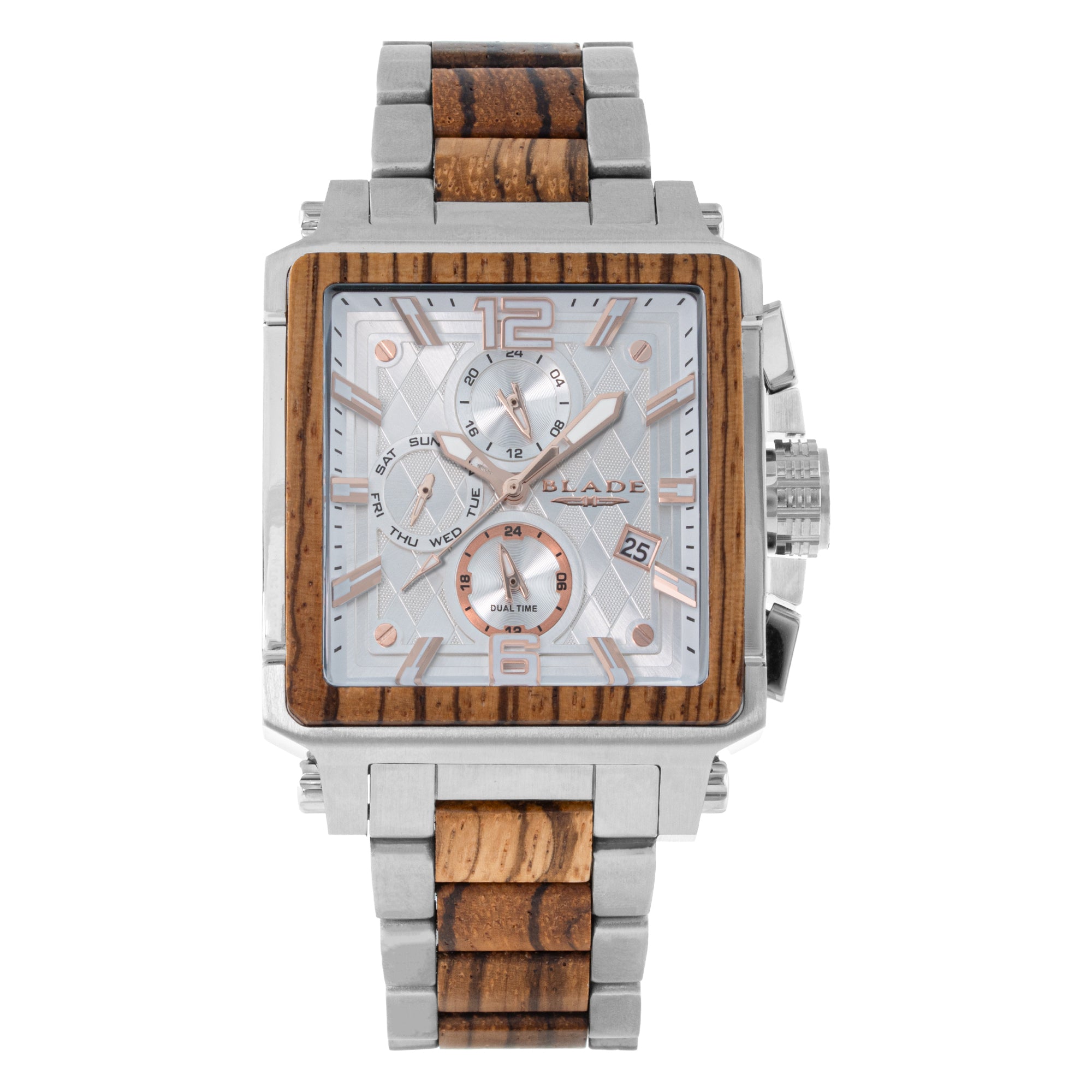 BLADE Vertex Limited Edition Wood White 3689G2WSSS SS Case & SS/ Wooden Band Multifunction Men's Watch
