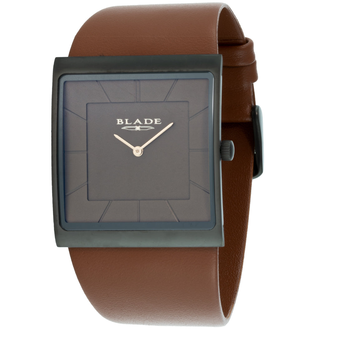 BLADE Freedom 3701G1AGD Gun SS Case Tan Leather Strap Men's Watch