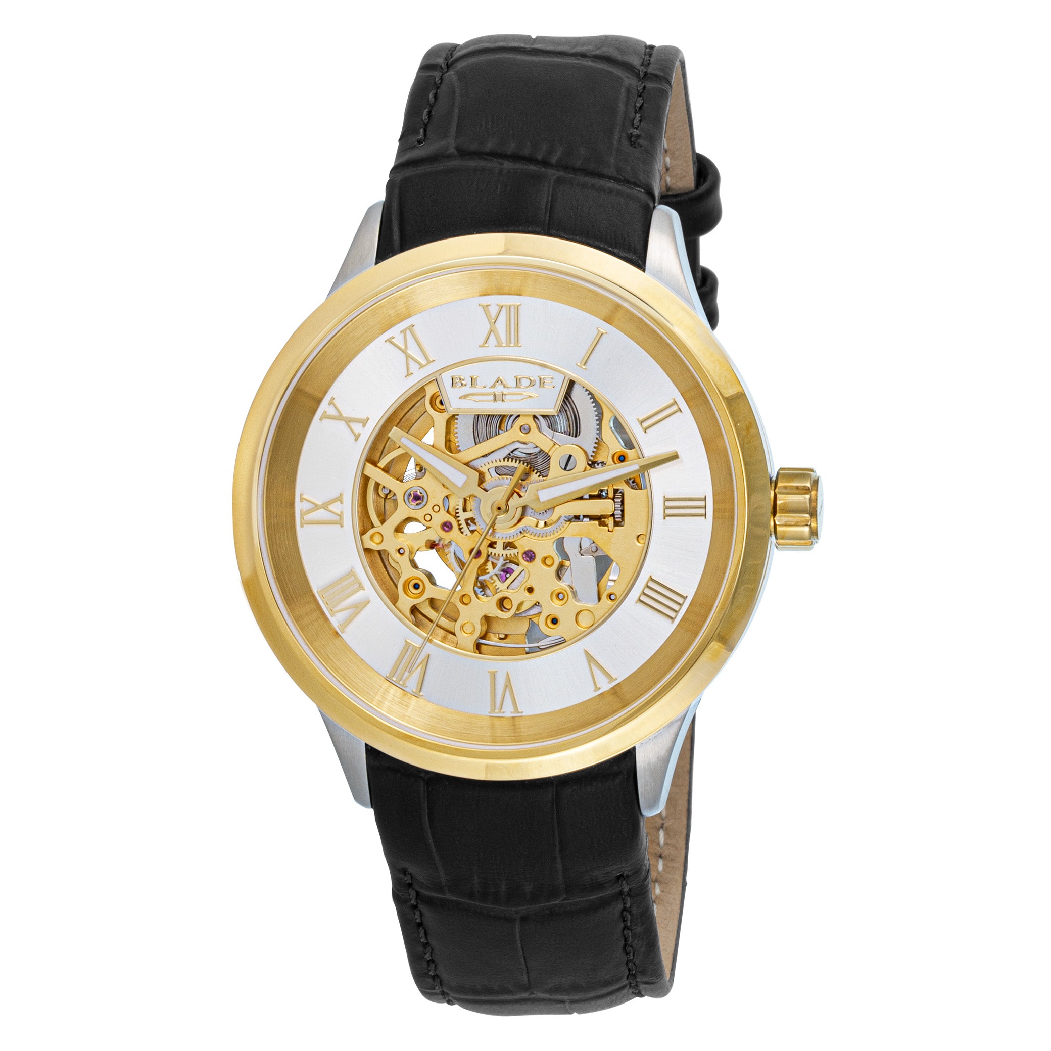 BLADE Sempre Ivory 3704G1TSN SS Case & Leather Strap Skeleton Men's Watch