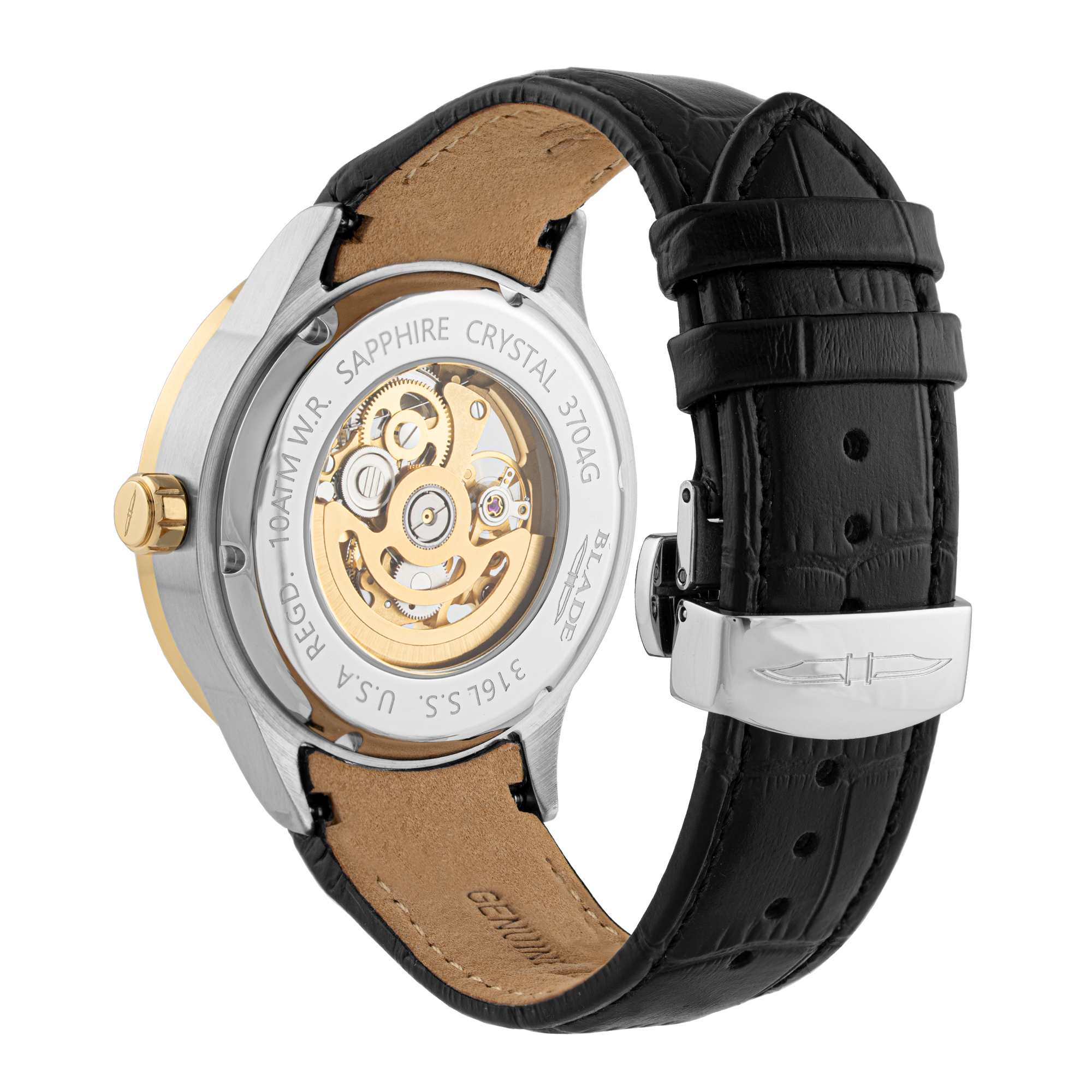 BLADE Sempre Ivory 3704G1TSN SS Case & Leather Strap Skeleton Men's Watch