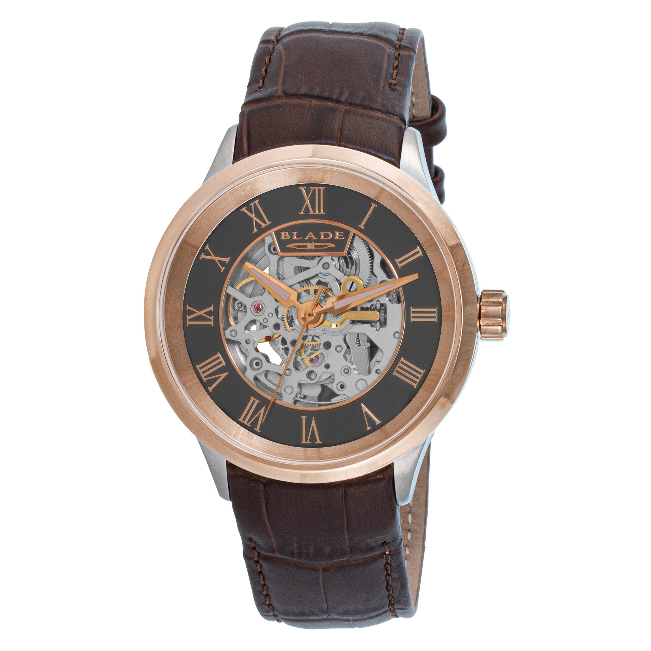 BLADE Sempre Puce 3704G1UGO SS Case & Leather Strap Skeleton Men's Watch