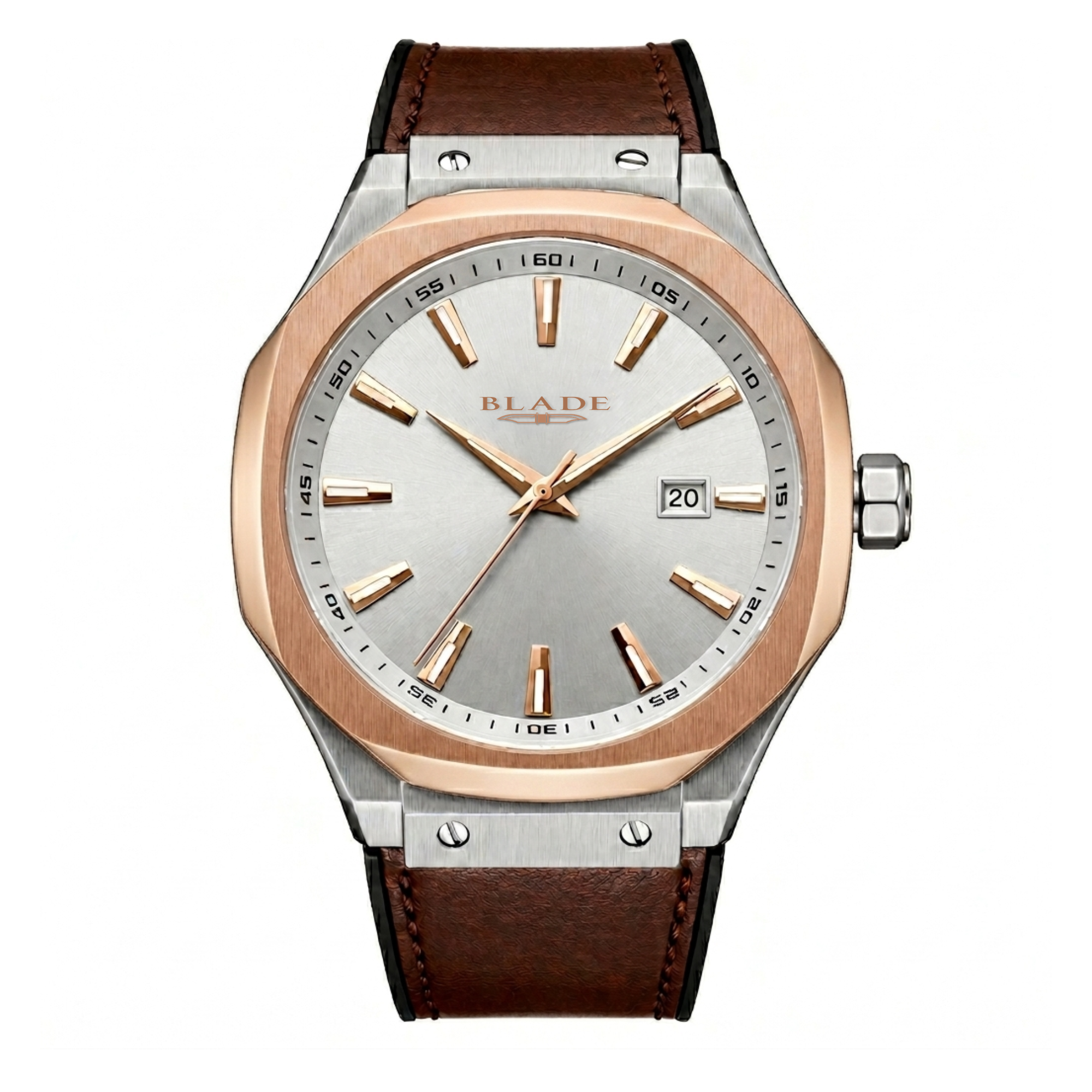 BLADE Maestoso Shell SS Case & Leather Strap Calendar Men's Watch