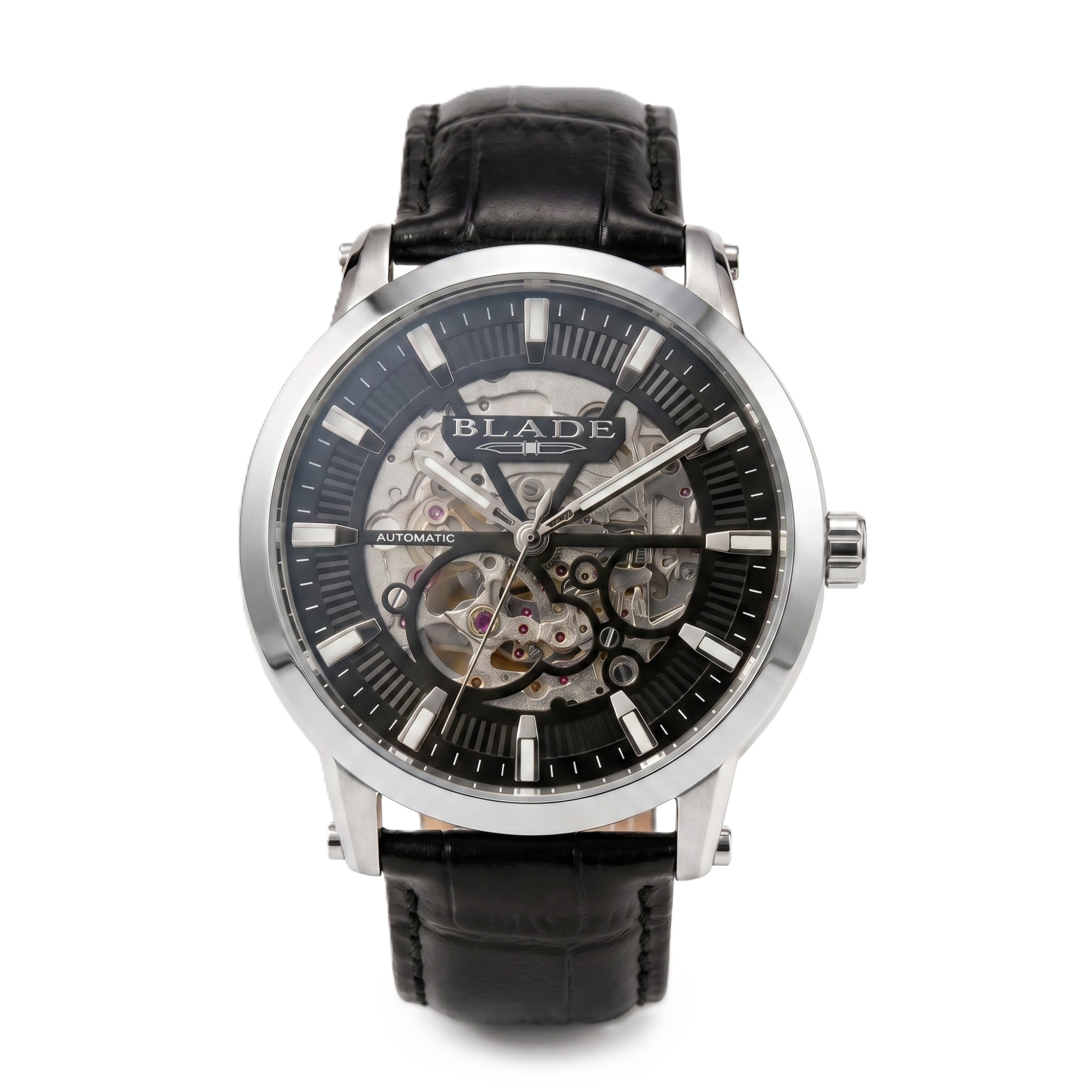 BLADE Volare Edge Black 3718G1SNN SS Case & Leather Strap Skeleton Men`s Watch