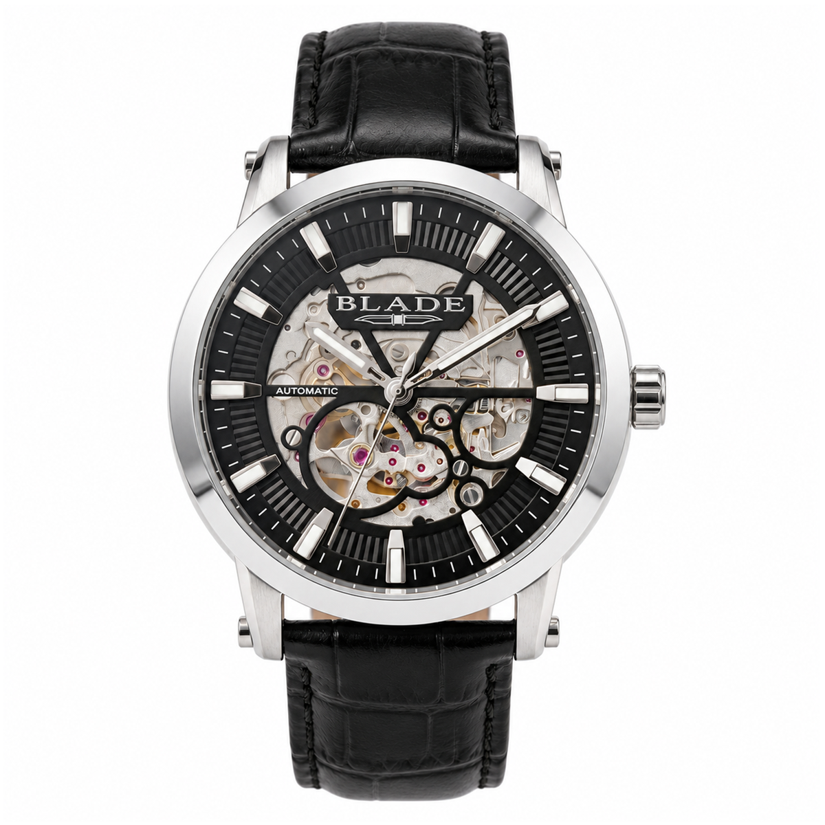 BLADE Volare Edge Black 3718G1SNN SS Case & Leather Strap Skeleton Men's Watch
