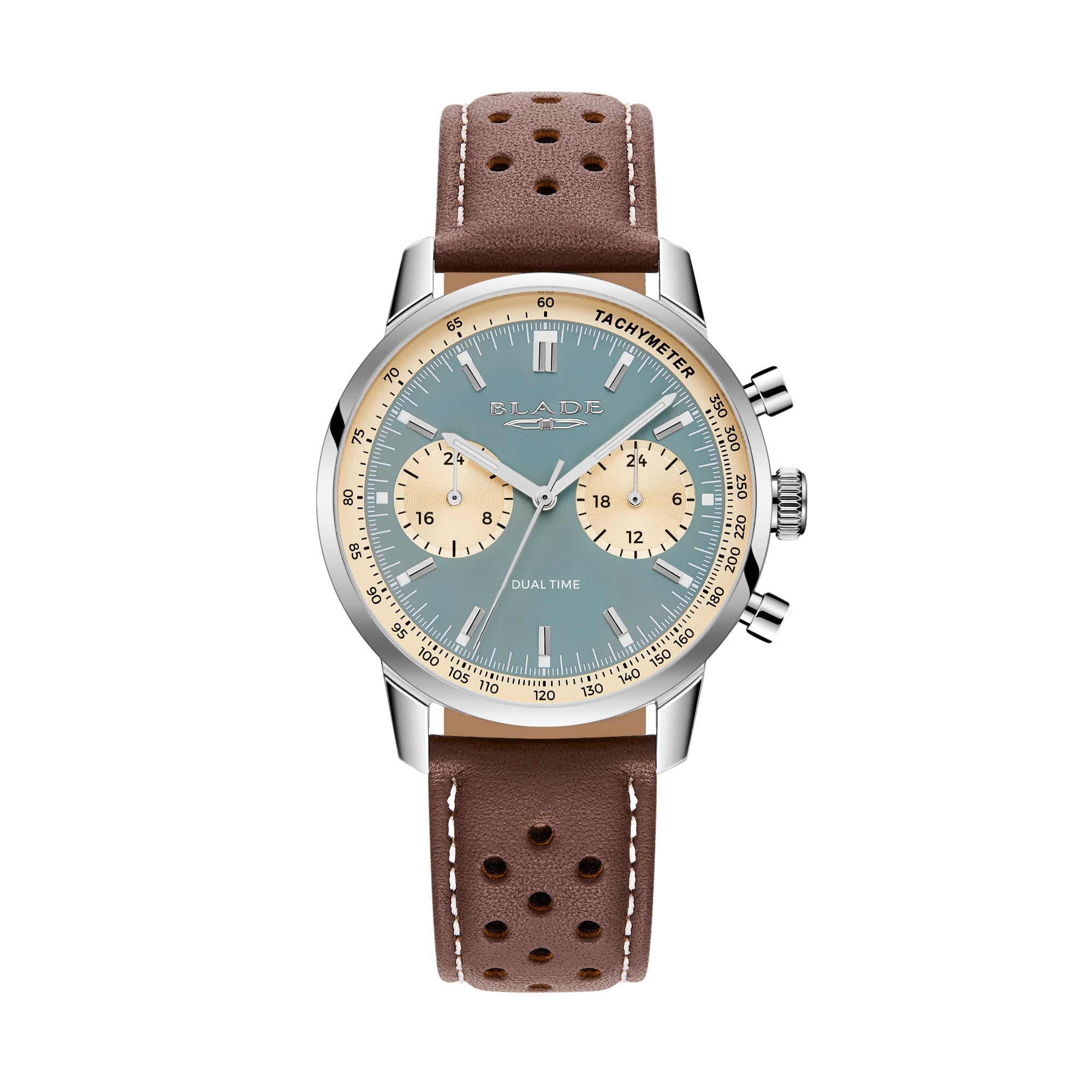BLADE Rally Khaki 3721G1SOO SS Case & Leather Strap Dual-Time Multi Men's Watch
