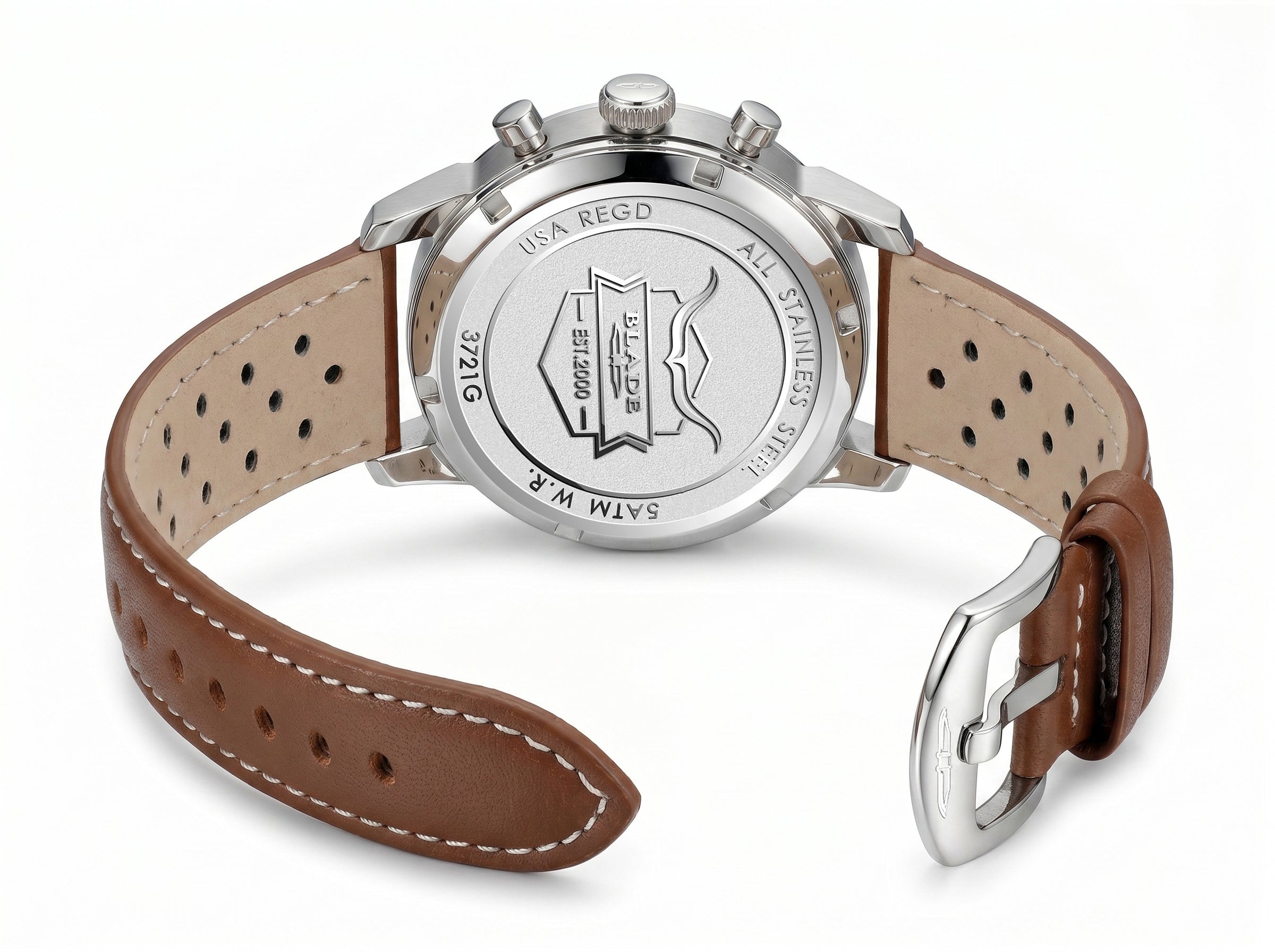 BLADE Rally Khaki 3721G1SOO SS Case & Leather Strap Dual-Time Multi Men's Watch