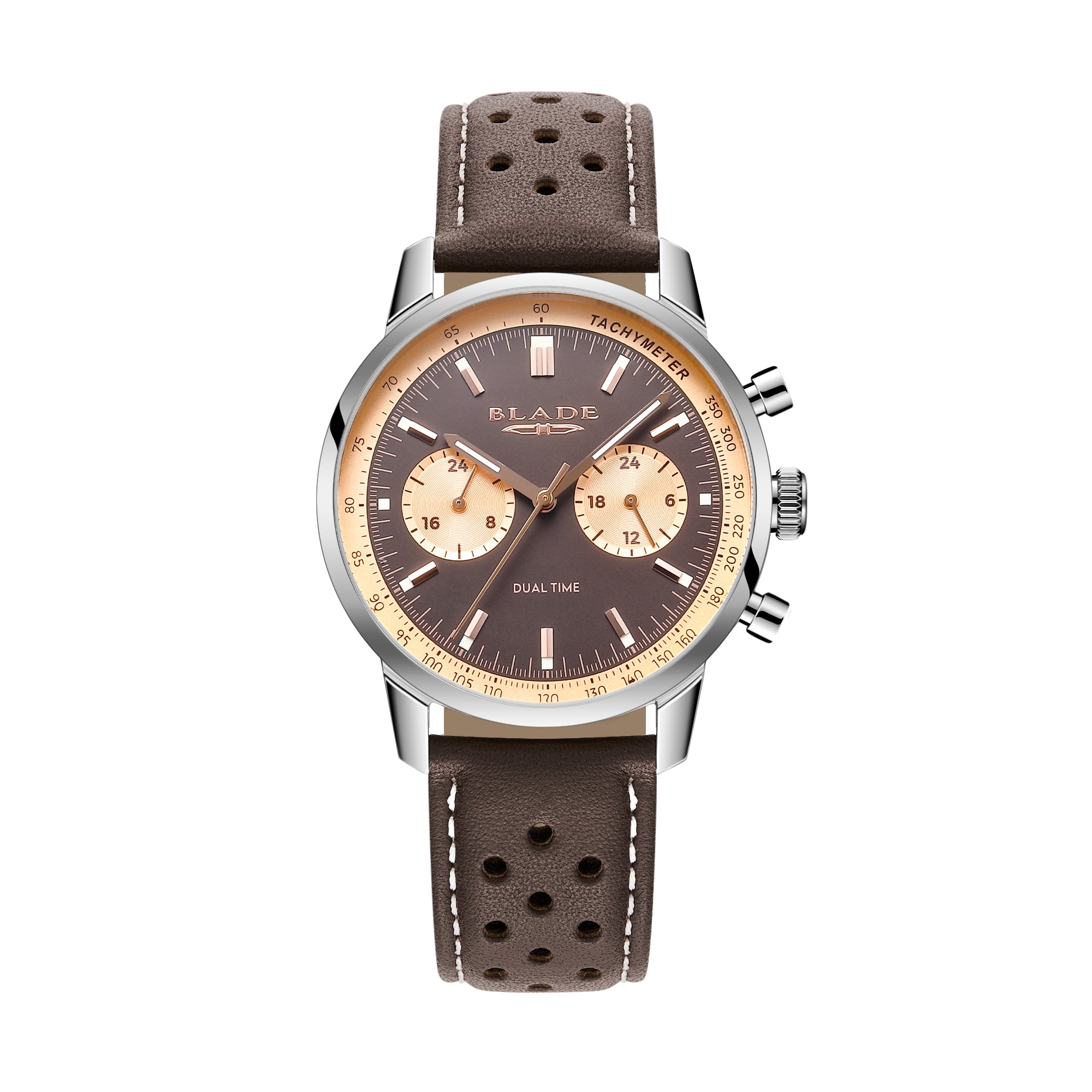 BLADE Rally Brown 3721G1SOO SS Case & Leather Strap Dual-Time Multi Men's Watch