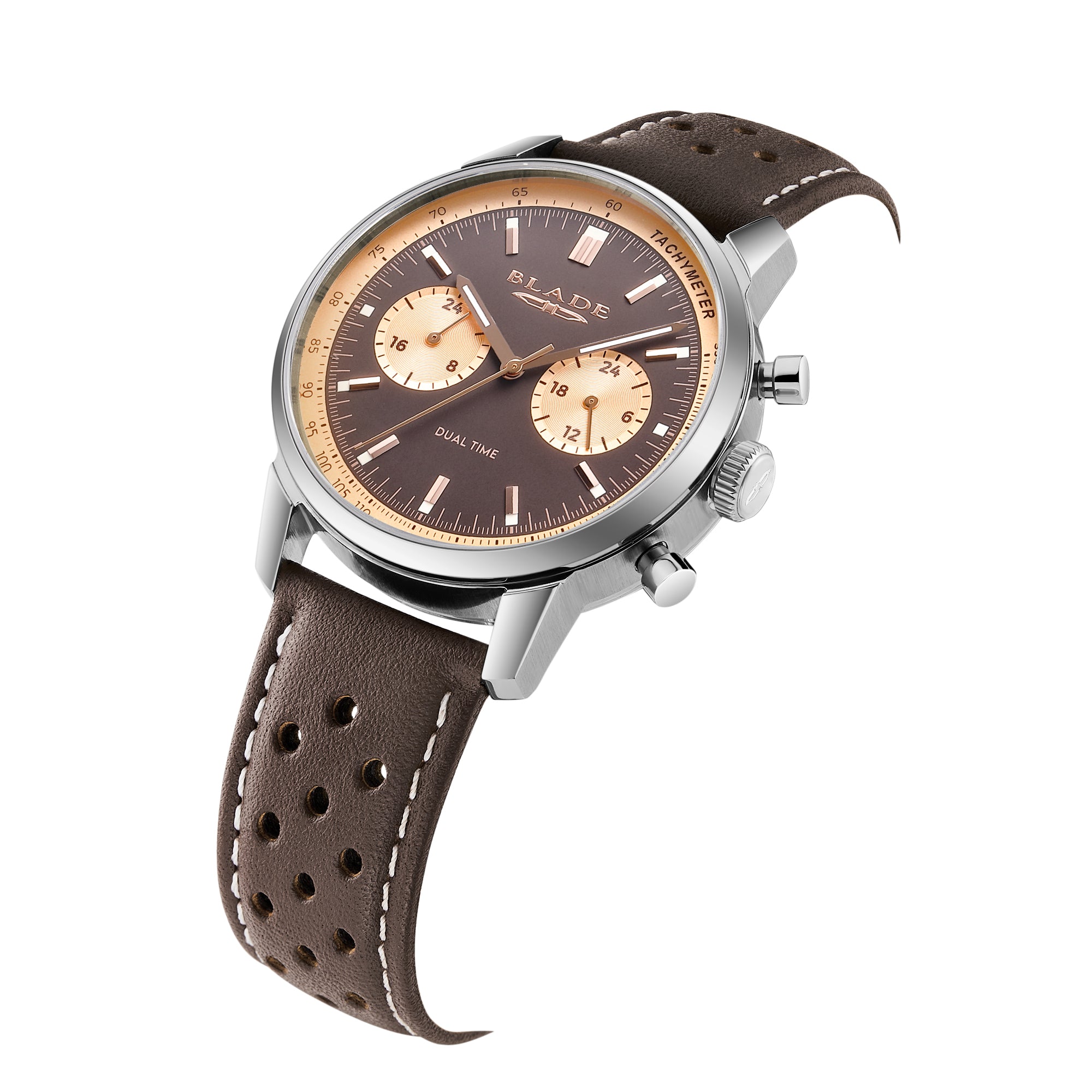 BLADE Rally Brown 3721G1SOO SS Case & Leather Strap Dual-Time Multi Men's Watch