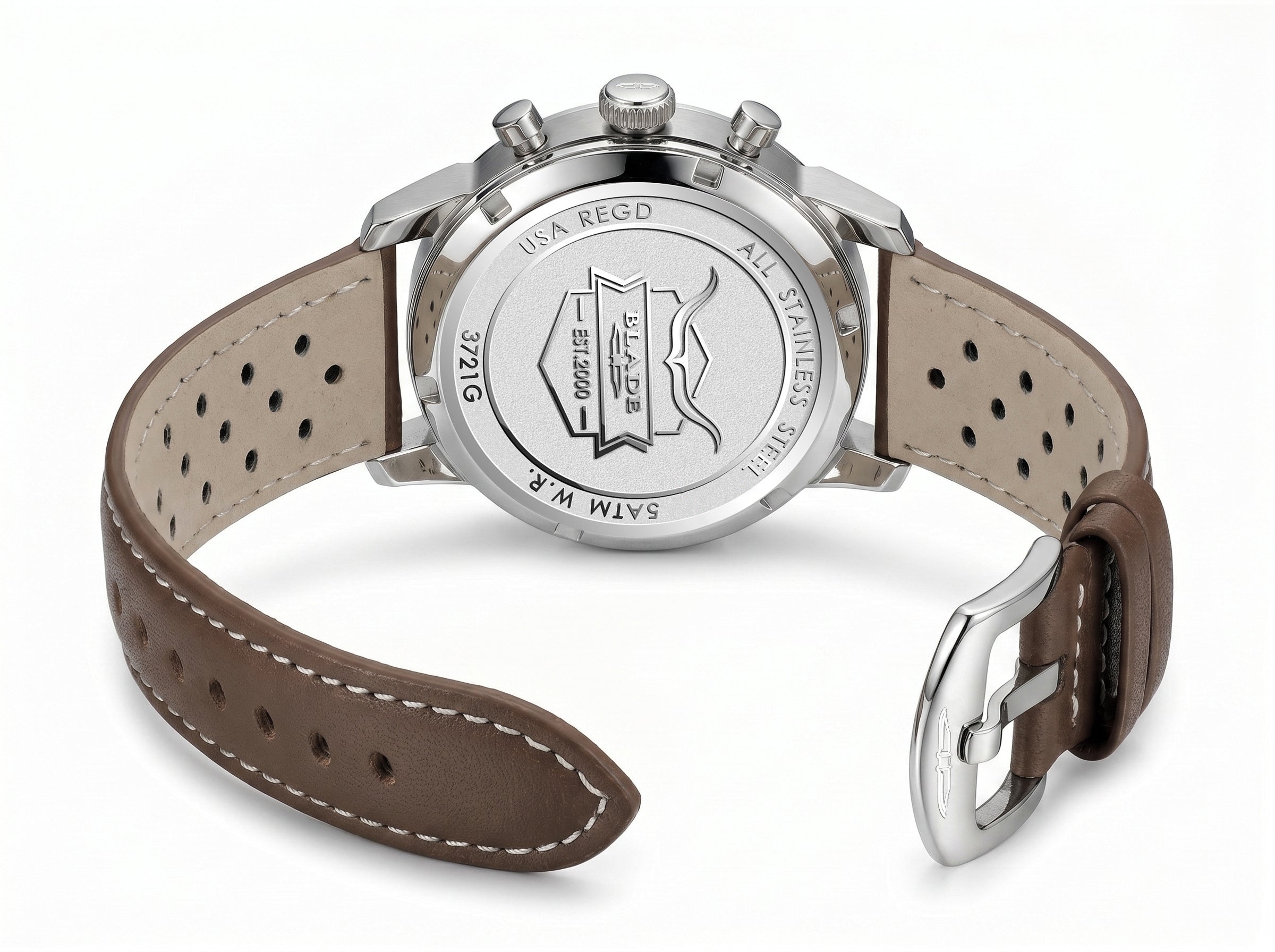 BLADE Rally Brown 3721G1SOO SS Case & Leather Strap Dual-Time Multi Men's Watch