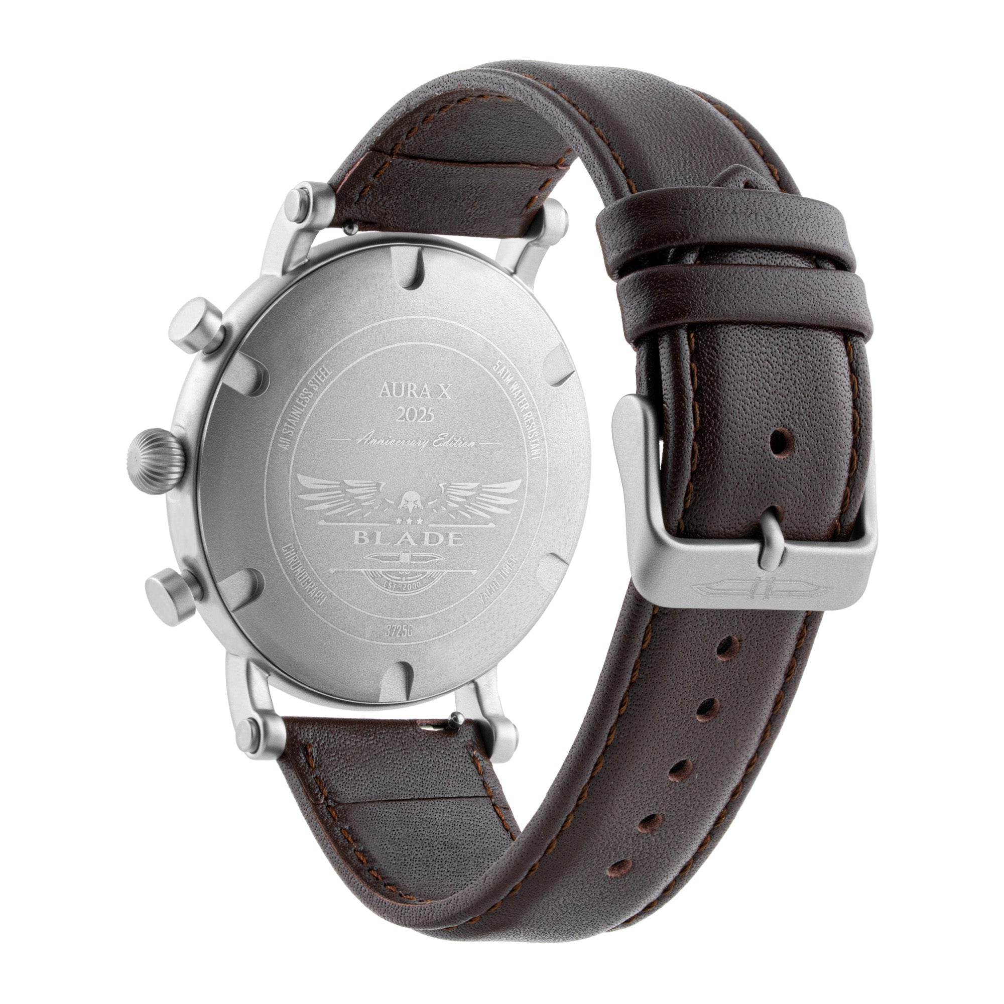 BLADE AURA X WHITE SS CASE & LEATHER STRAP YACHT TIMER CHRONOGRAPH MEN'S WATCH