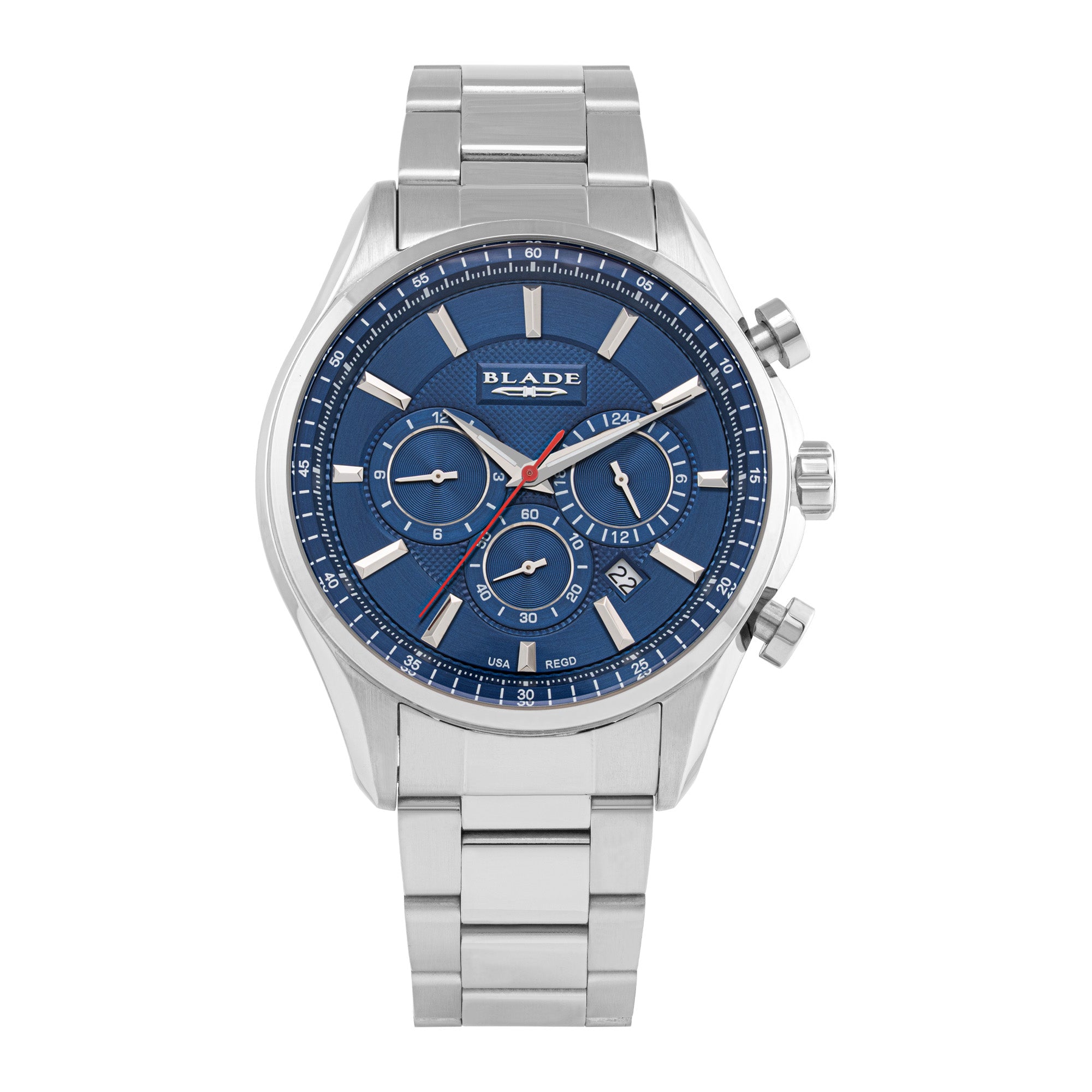 BLADE Panache Blue 3729G2SBS SS Case & Band Dual-Time Multifunction Men`s Watch