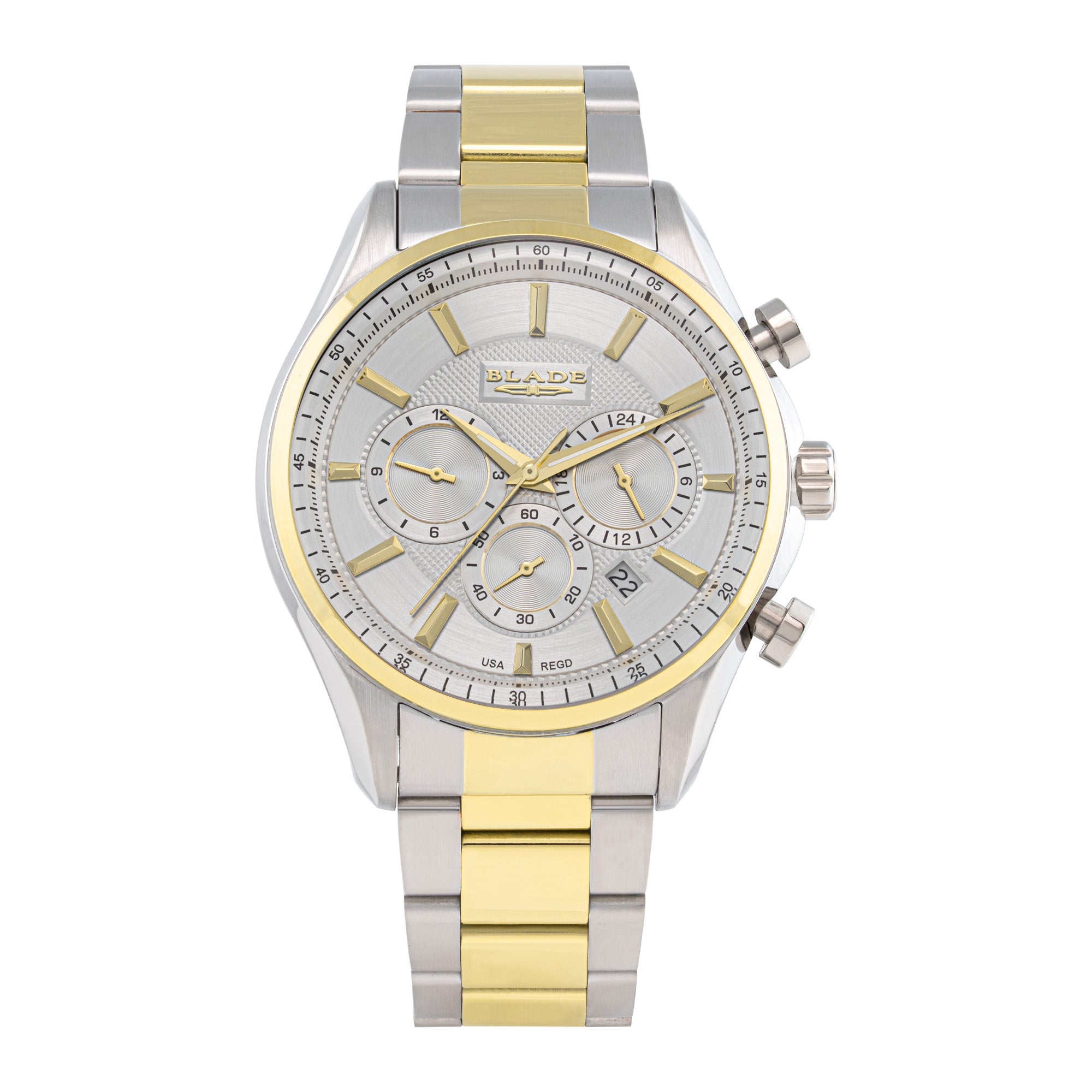 BLADE Panache Ivory 3729G2TST SS Case & Band Dual-Time Multifunction Men`s Watch