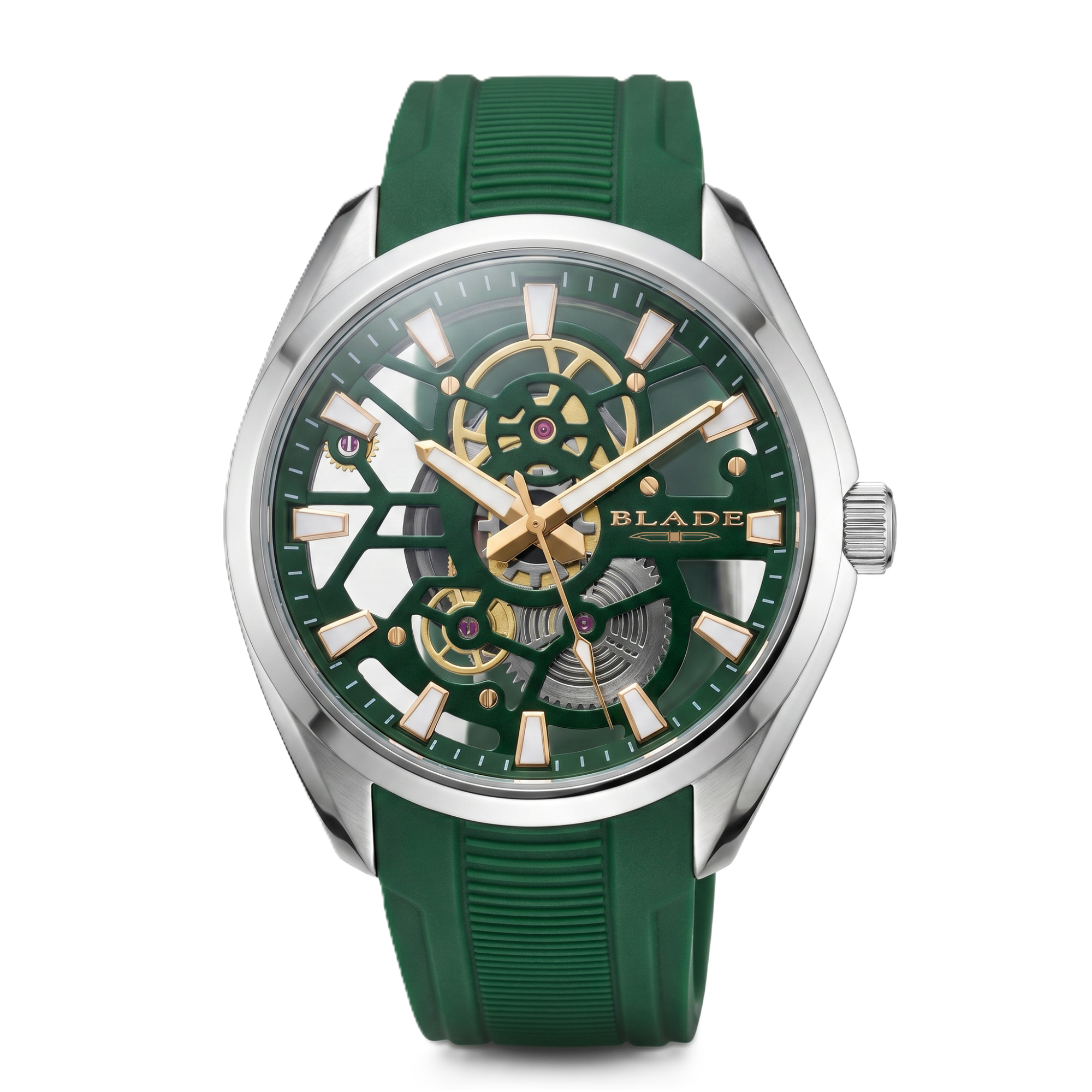 BLADE Rogue Green SS Case & Silicone Strap Three-hands Men's Watch