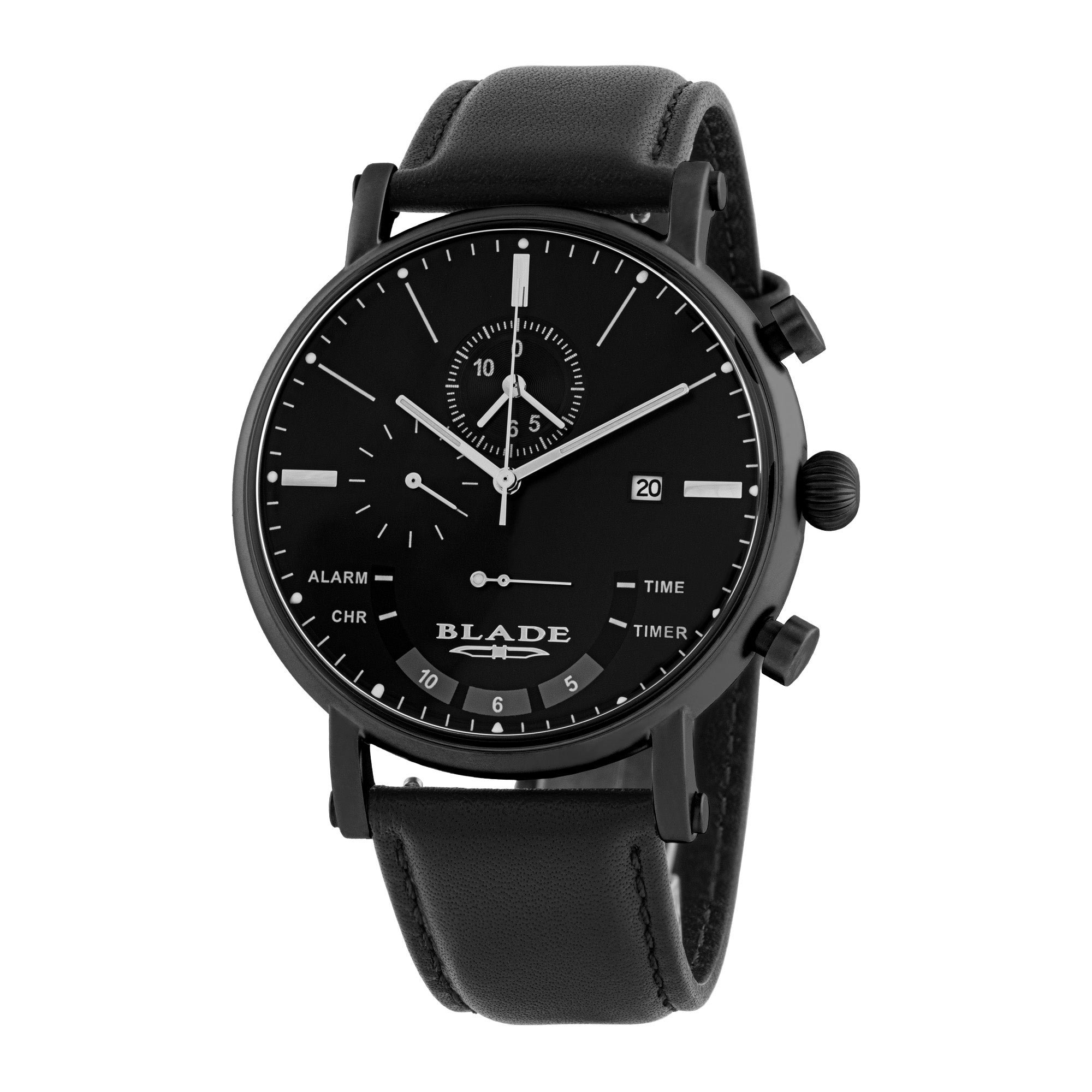 BLADE AURA X NOIR SS CASE & LEATHER STRAP YACHT TIMER CHRONOGRAPH MEN'S WATCH